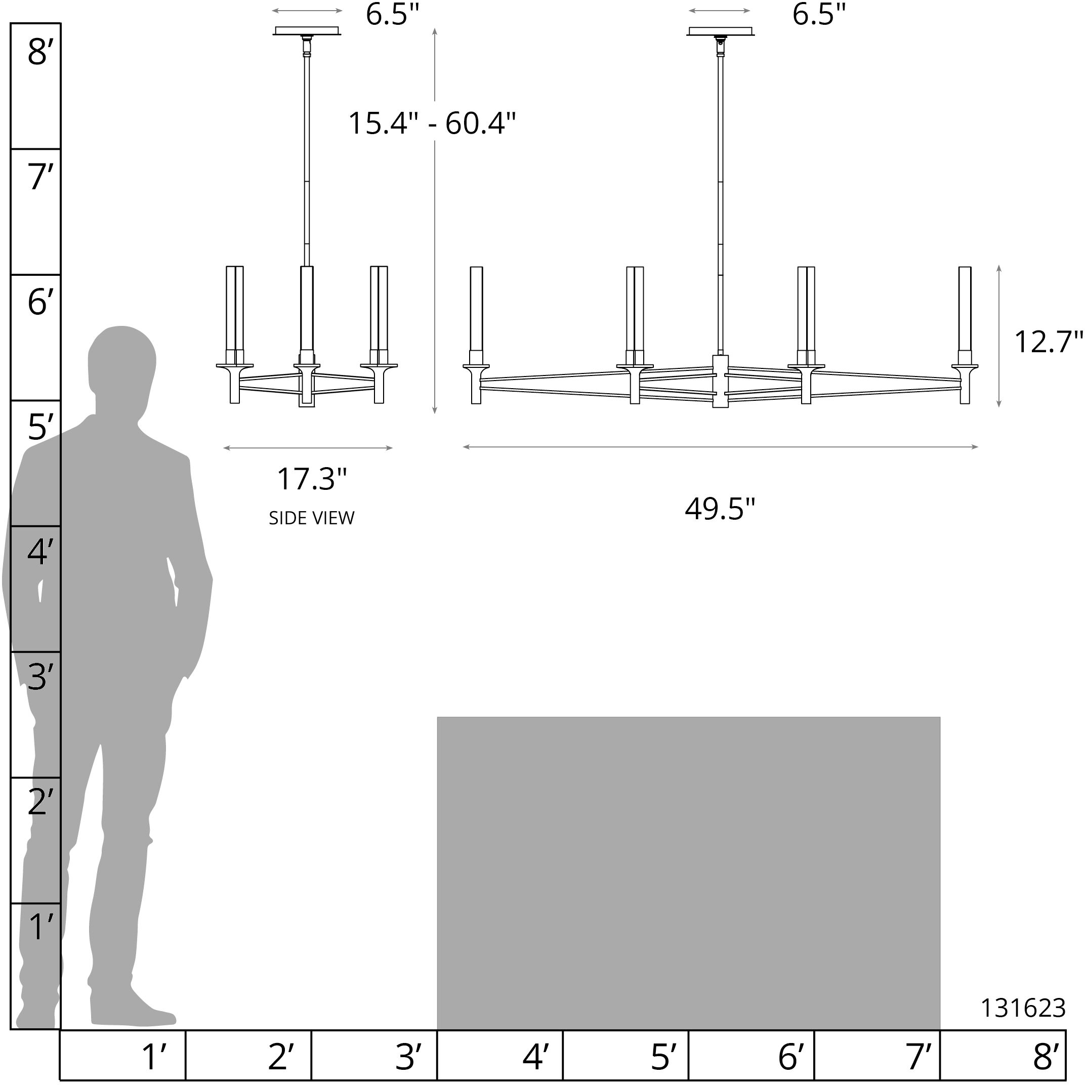 Truss 6 Light 49.5 inch Black Linear Chandelier Ceiling Light
