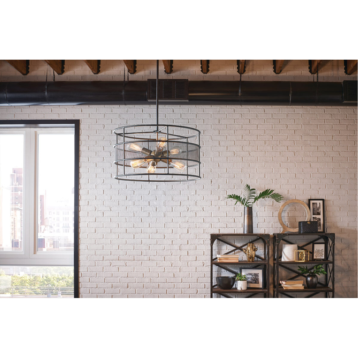 Piston 6 Light 22 inch Black Chandelier Round Pendant Ceiling Light