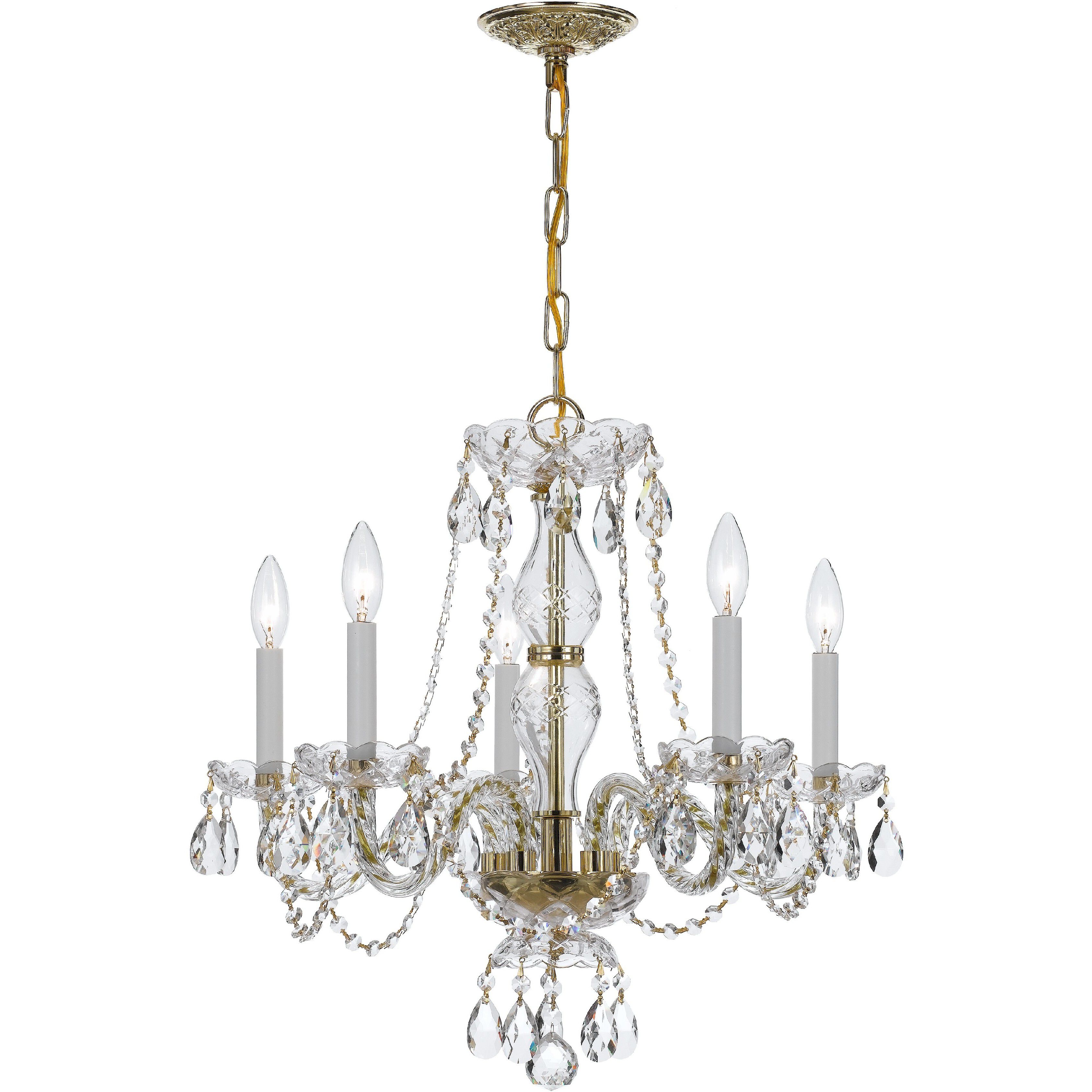 Traditional Crystal 5 Light 21 inch Polished Brass Chandelier Ceiling Light in Clear Swarovski Strass