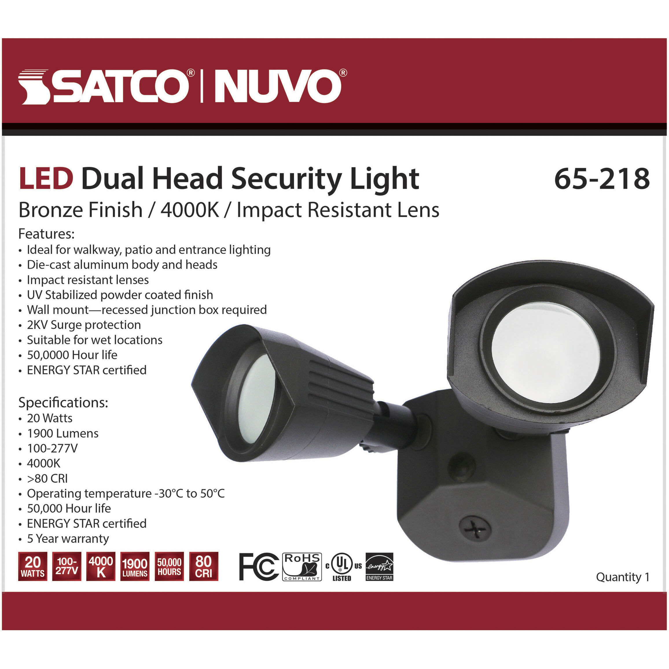 Brentwood LED 4 inch Bronze Outdoor Security Light