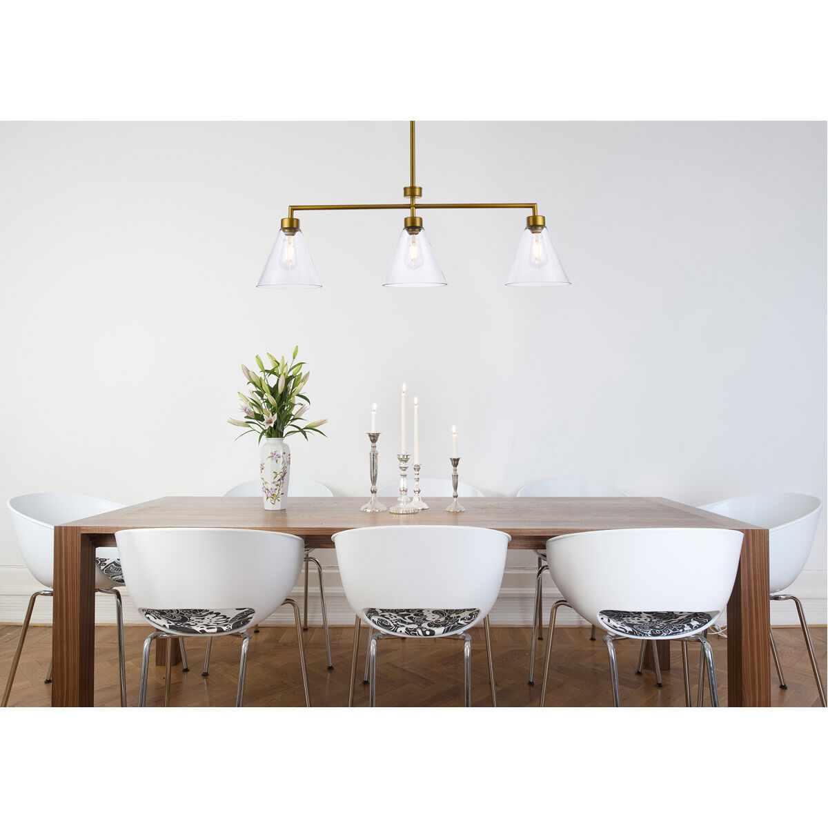 Mera 3 Light 38 inch Brass Linear Pendant Ceiling Light