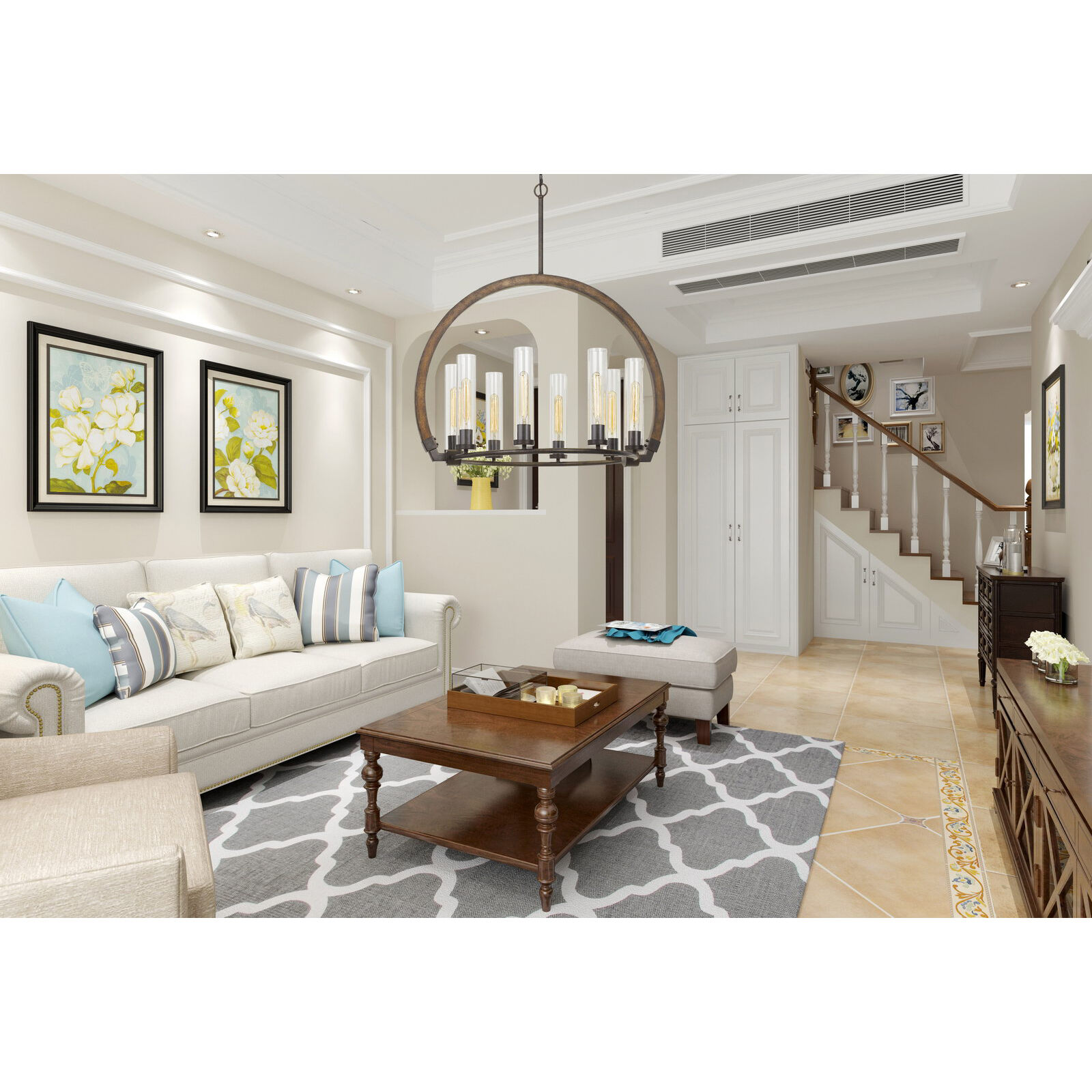 Sulmona 8 Light 25 inch Oak and Iron Chandelier Ceiling Light