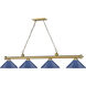 Cordon 4 Light 81.75 inch Rubbed Brass Billiard Ceiling Light in Navy Blue Steel