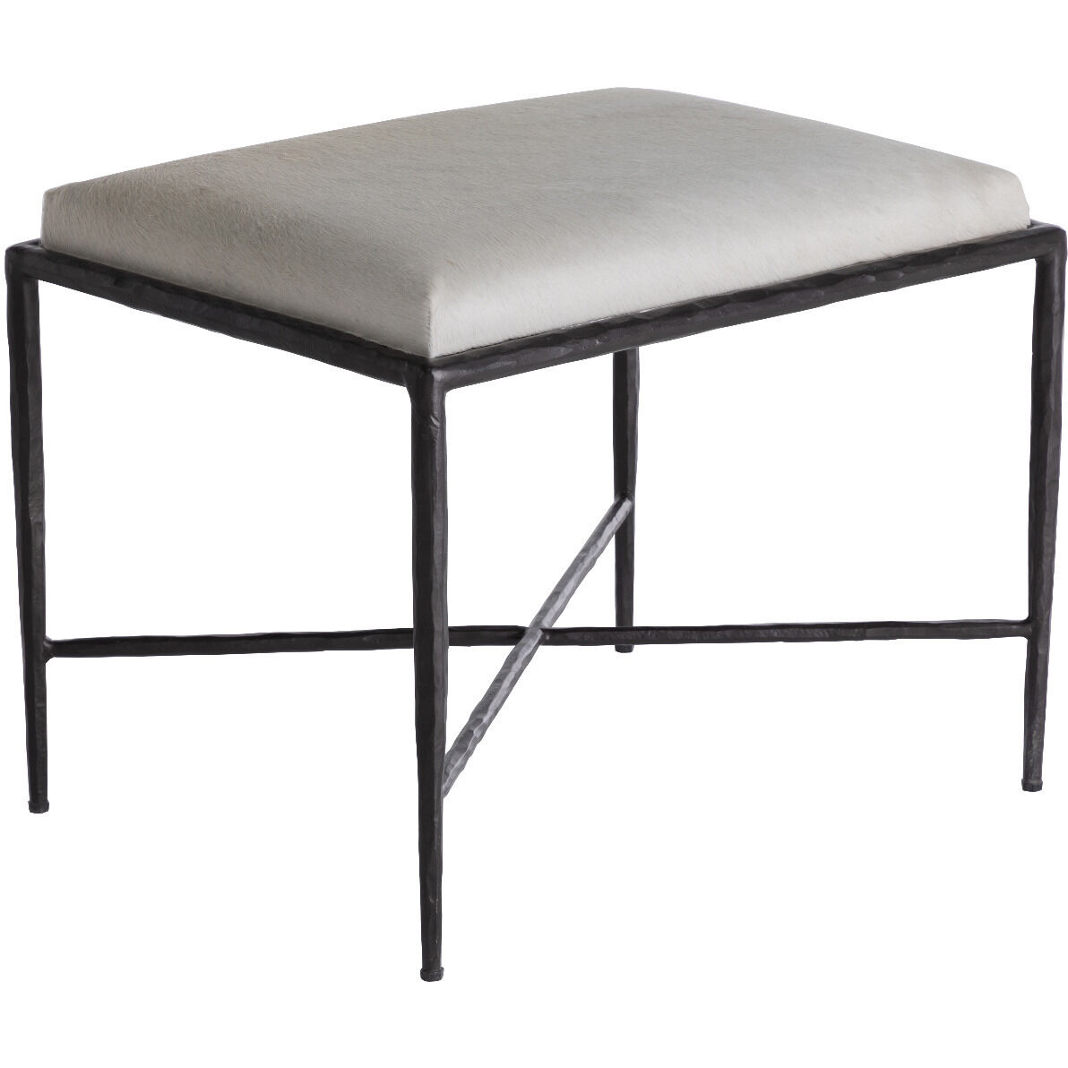 Devoe 19 inch Natural Ivory Hide / Gunmetal Bronze Ottomans Stool