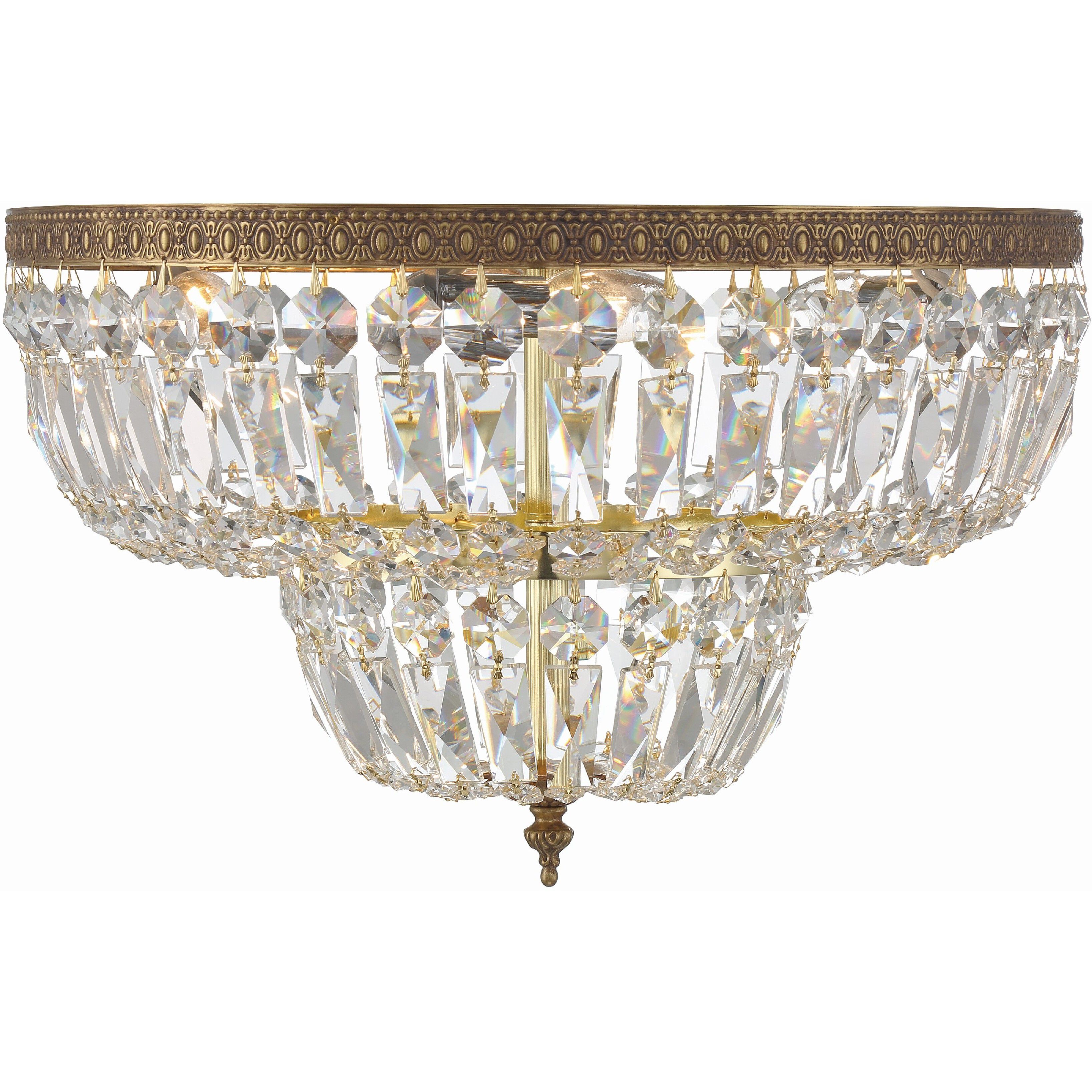 Waltham 4 Light 18 inch Olde Brass Flush Ceiling Light in Clear Spectra