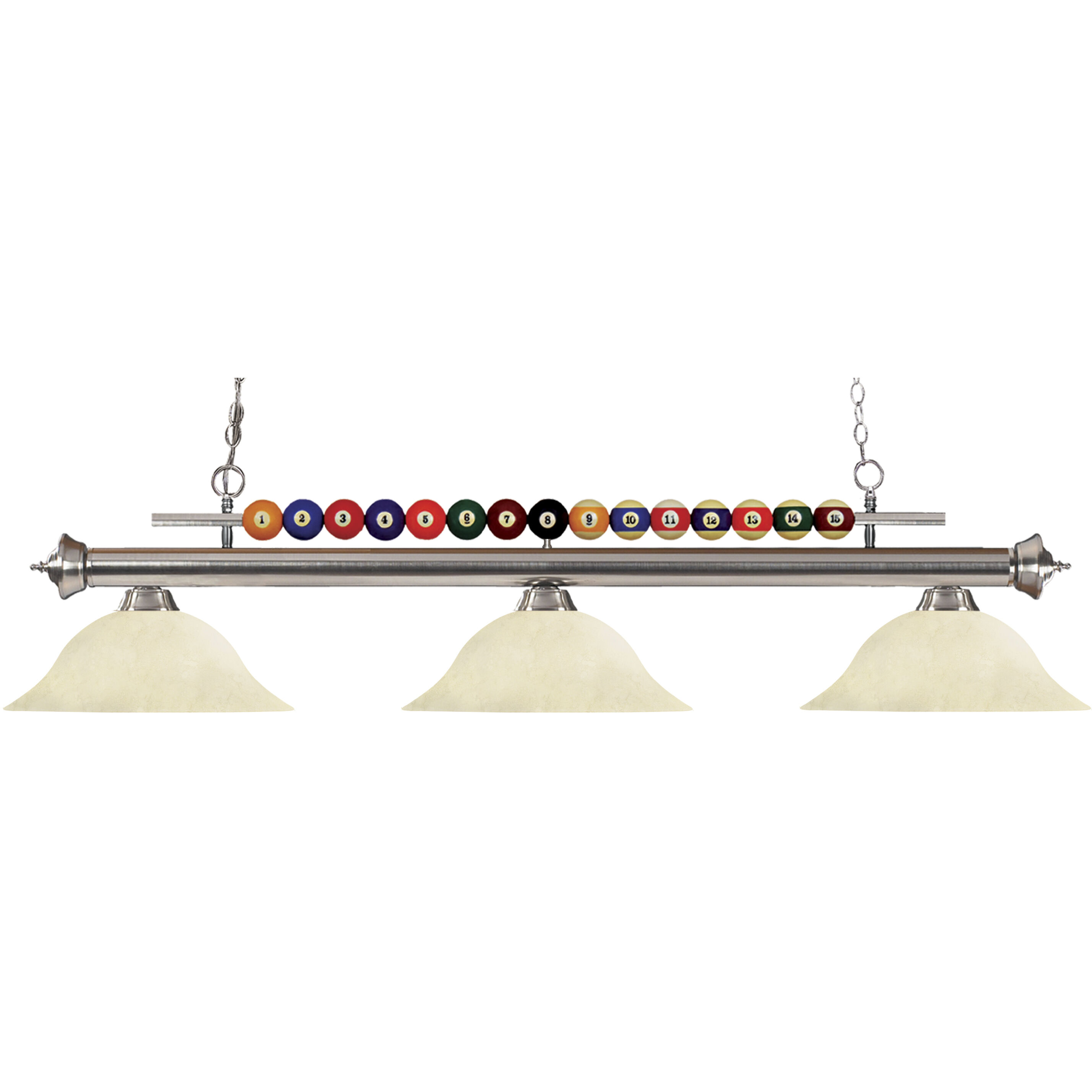 Shark 3 Light 60 inch Brushed Nickel Billiard Ceiling Light in Golden Mottle Glass