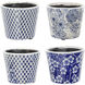 Terracotta Blue and White Outdoor Planter, Set of 4