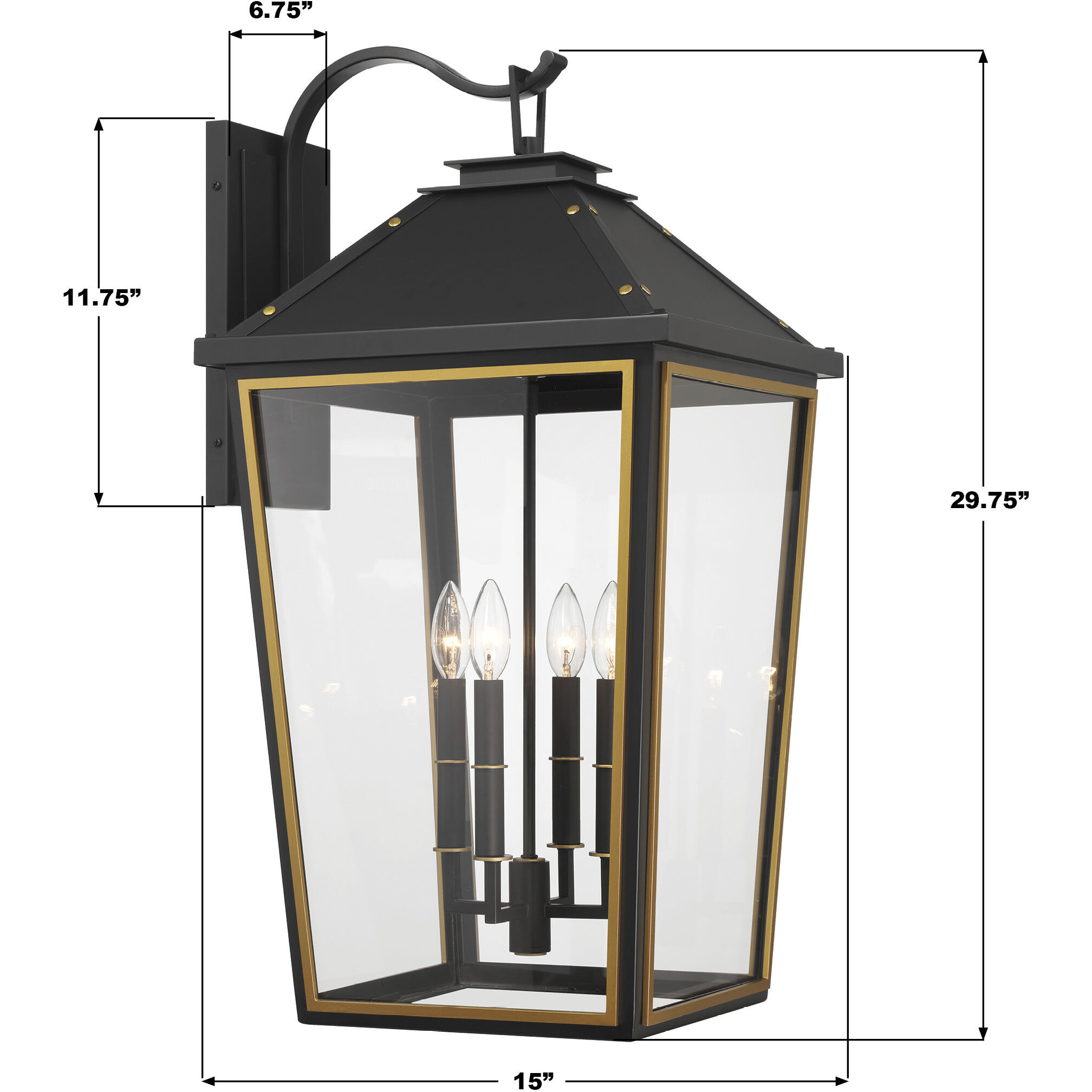 Hawkins 4 Light 29.75 inch Matte Black and Textured Gold Outdoor Sconce
