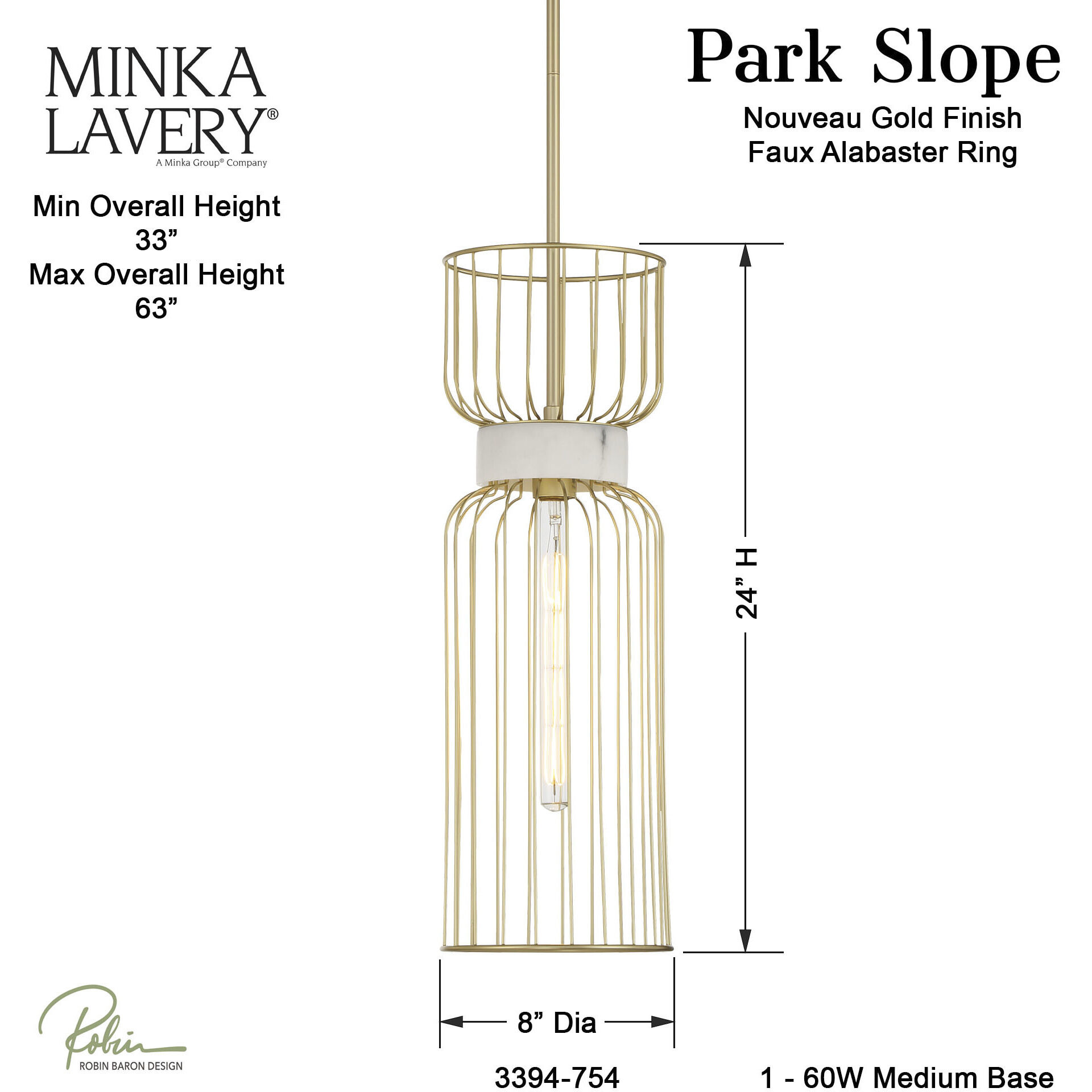 Park Slope 1 Light 8 inch Nouveau Gold Mini Pendant Ceiling Light
