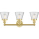 Cone 3 Light 24.5 inch Satin Gold Bath Vanity Light Wall Light in Seedy