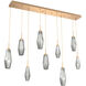 Aalto LED Novel Brass Linear Pendant Ceiling Light in Optic Rib Smoke, 2700K LED, Multi-Port