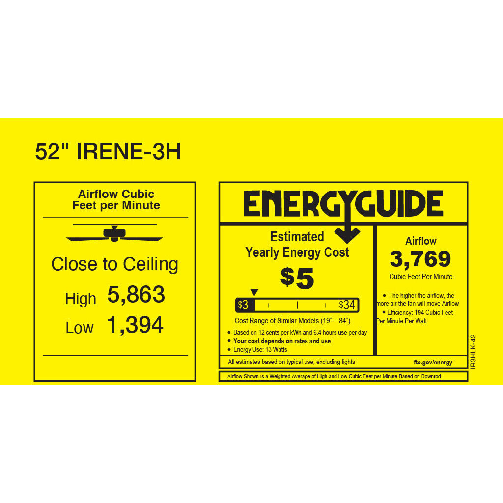 Atlas Irene-3H 52 inch Walnut Tone Flush Mount Paddle Fan, Flush Mounted