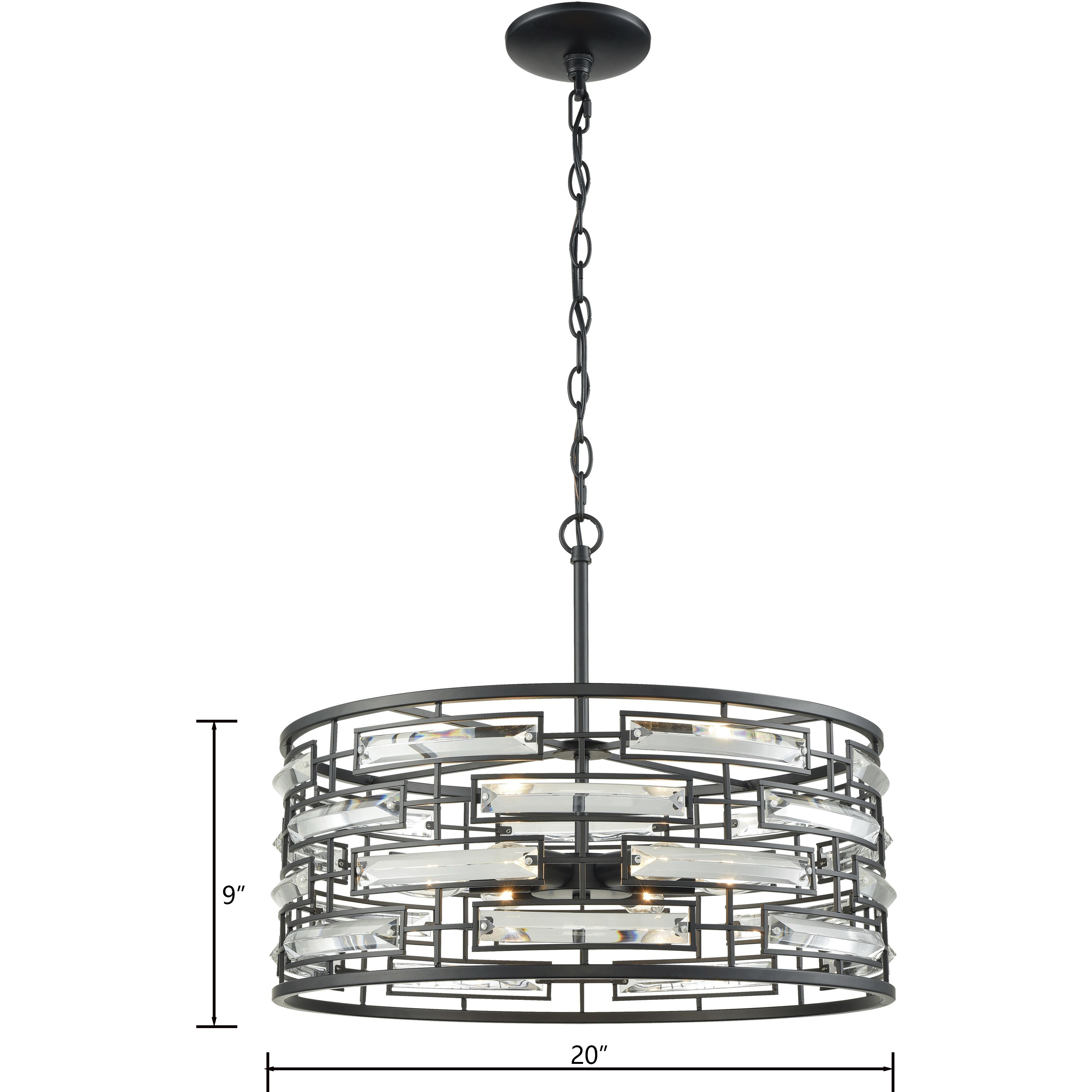 Lineo 6 Light 20 inch Matte Black with Clear Chandelier Ceiling Light