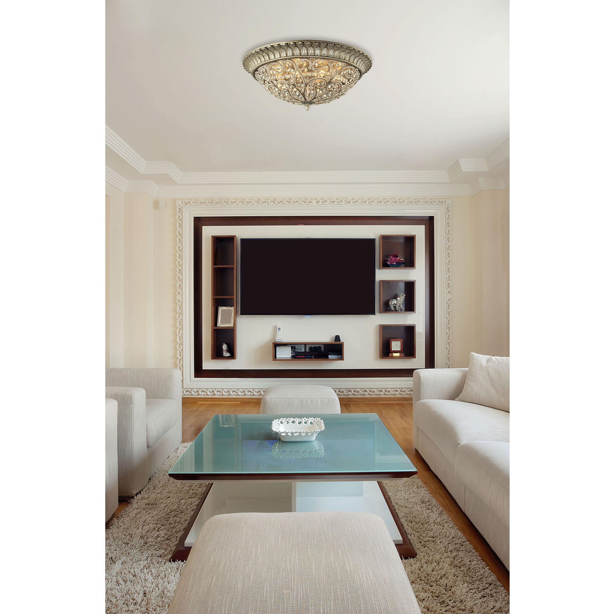 Andalusia 4 Light 17 inch Aged Silver Flush Mount Ceiling Light