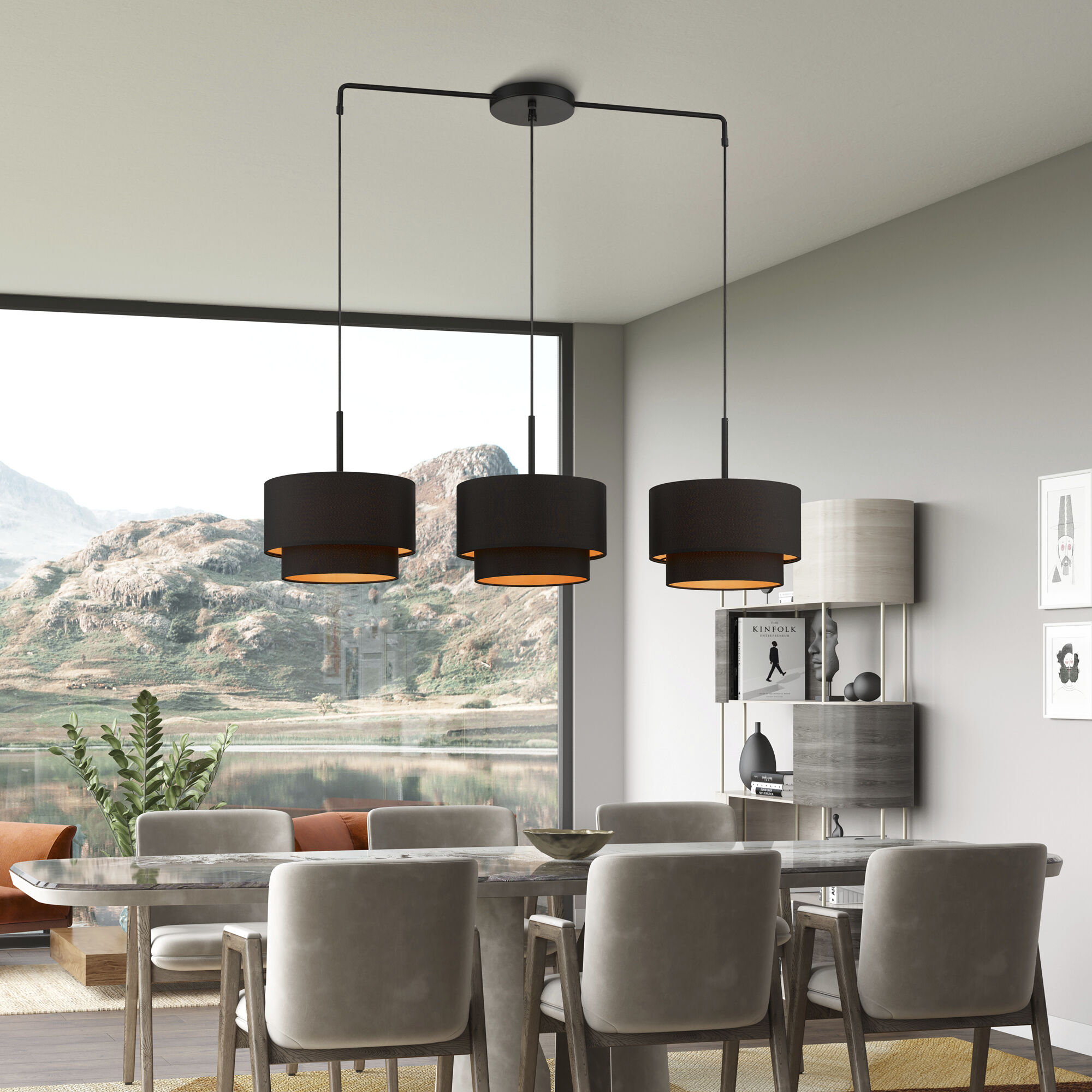 Sentosa 3 Light 49 inch Black Linear Chandelier Ceiling Light, Large