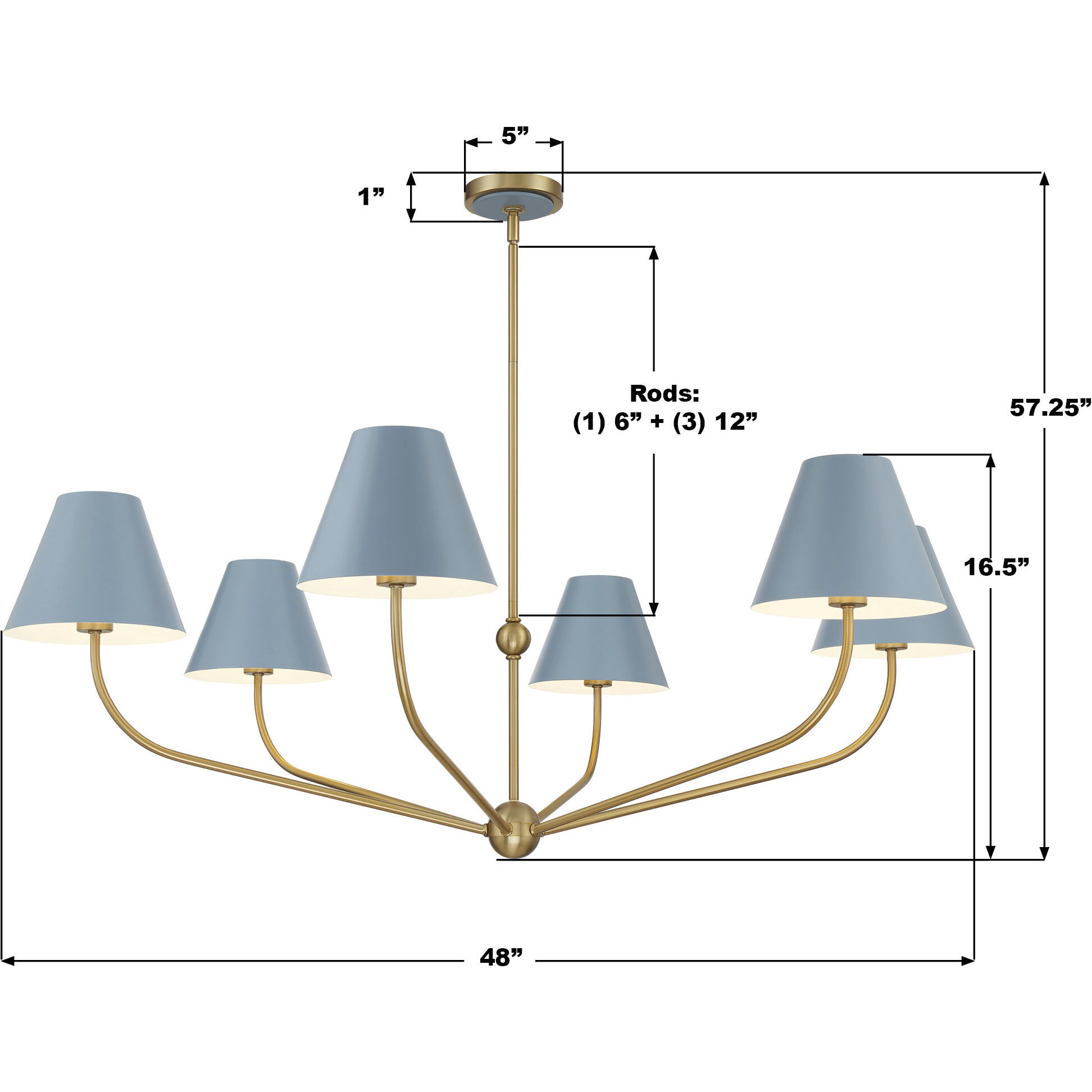 Xavier 6 Light 48 inch Vibrant Gold Chandelier Ceiling Light in Vibrant Gold and Blue