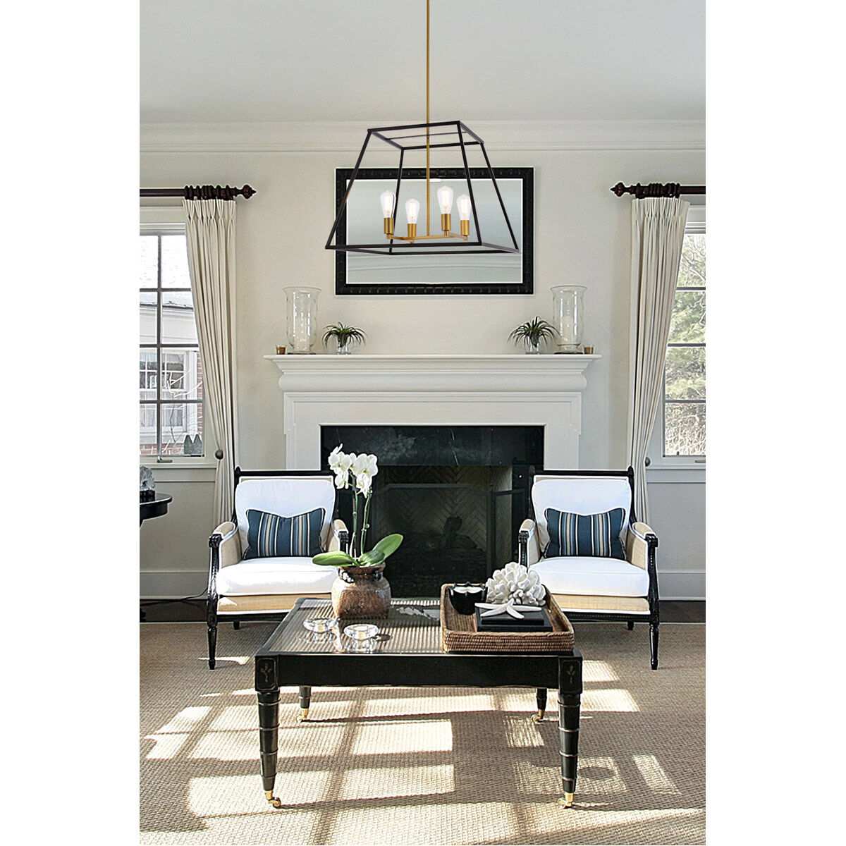 Declan 4 Light 24 inch Black and Brass Pendant Ceiling Light