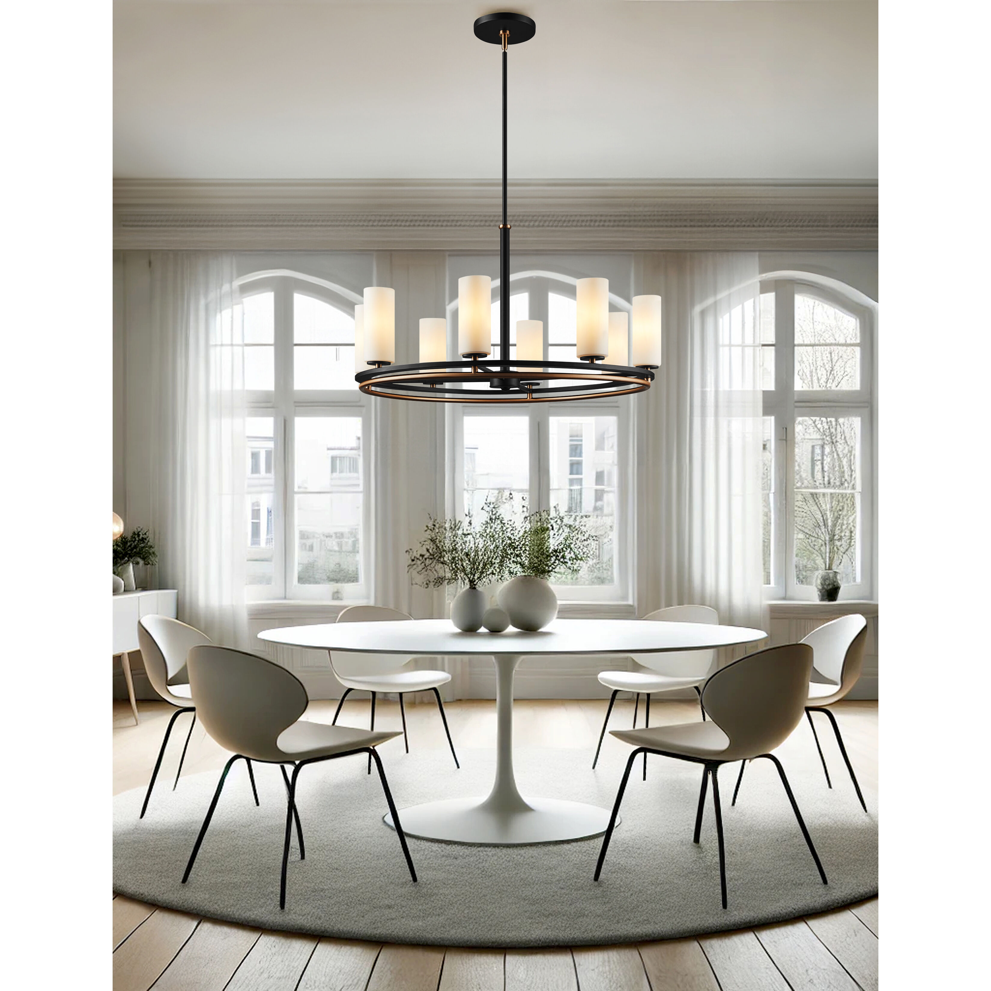 Fusion Collection - Tilburg Family 8 Light 32.5 inch Matte Black and Brass Chandelier Ceiling Light in 32.5" D x 32.5" W x 18" H, EVOLV