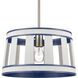White Burlap 1 Light 14 inch White with Blue and Satin Nickel Pendant Ceiling Light