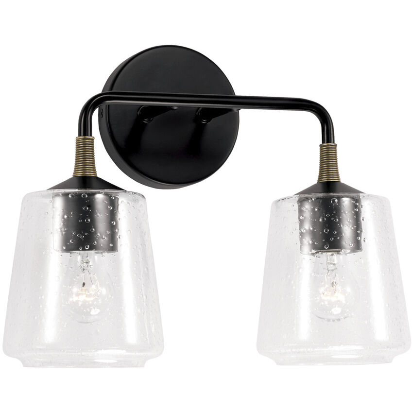 Amara 2 Light 14 inch Matte Black with Brass Vanity Light Wall Light