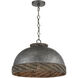 Tripoli 3 Light 19.75 inch Mottled Zinc with Natural Rattan Pendant Ceiling Light