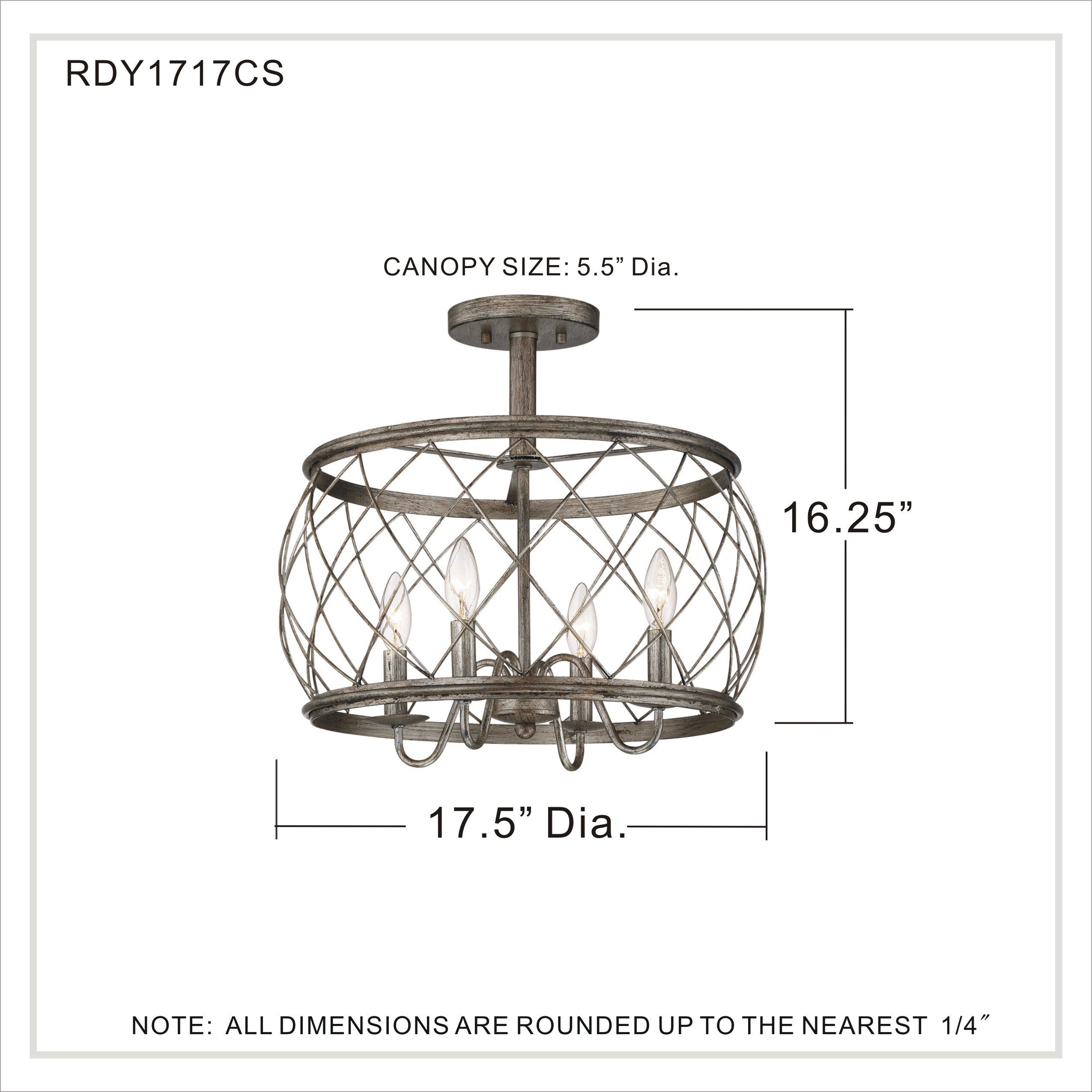 Dury 4 Light 17.5 inch Century Silver Leaf Semi-Flush Mount Ceiling Light