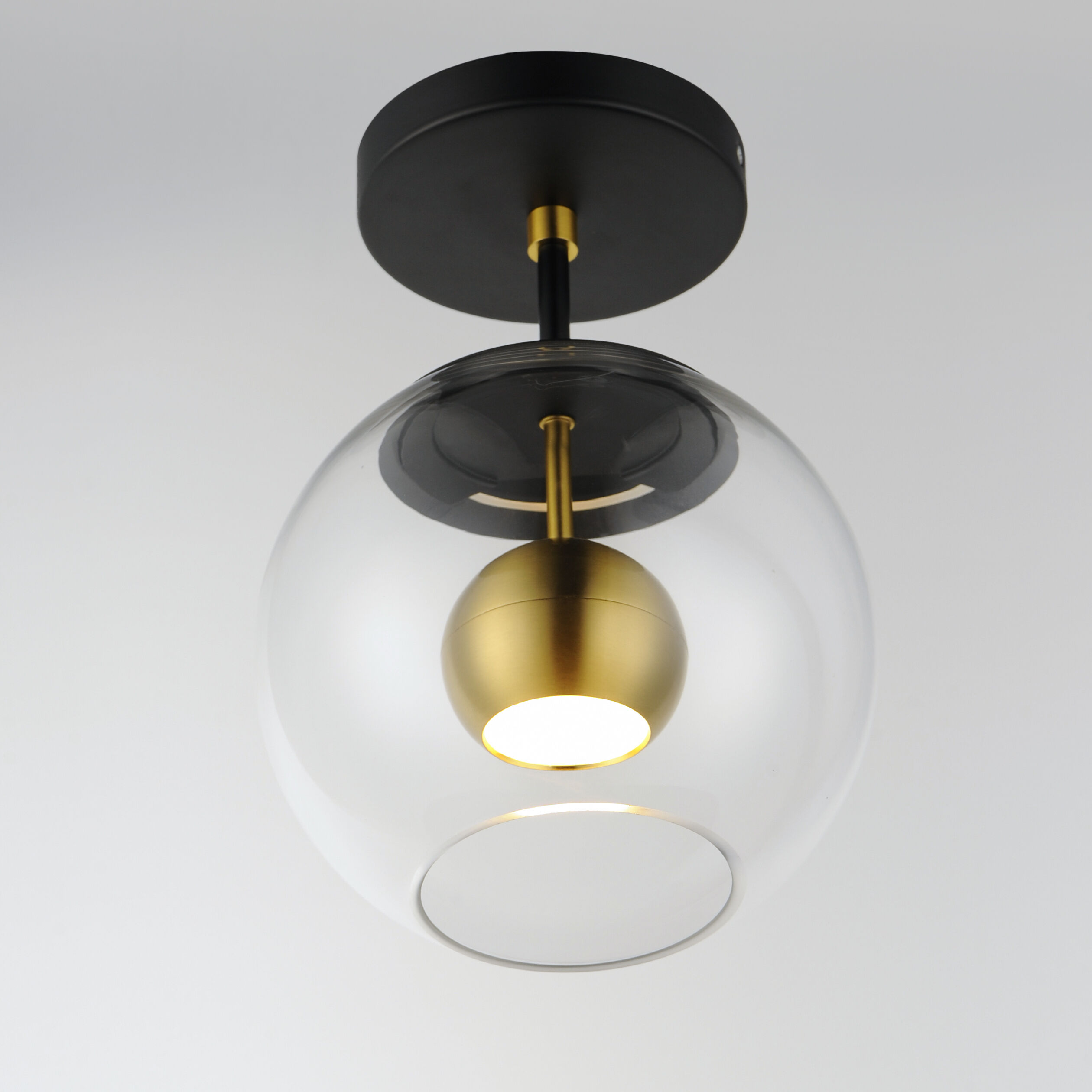 Nucleus LED 9 inch Black and Natural Aged Brass Flush Mount Ceiling Light