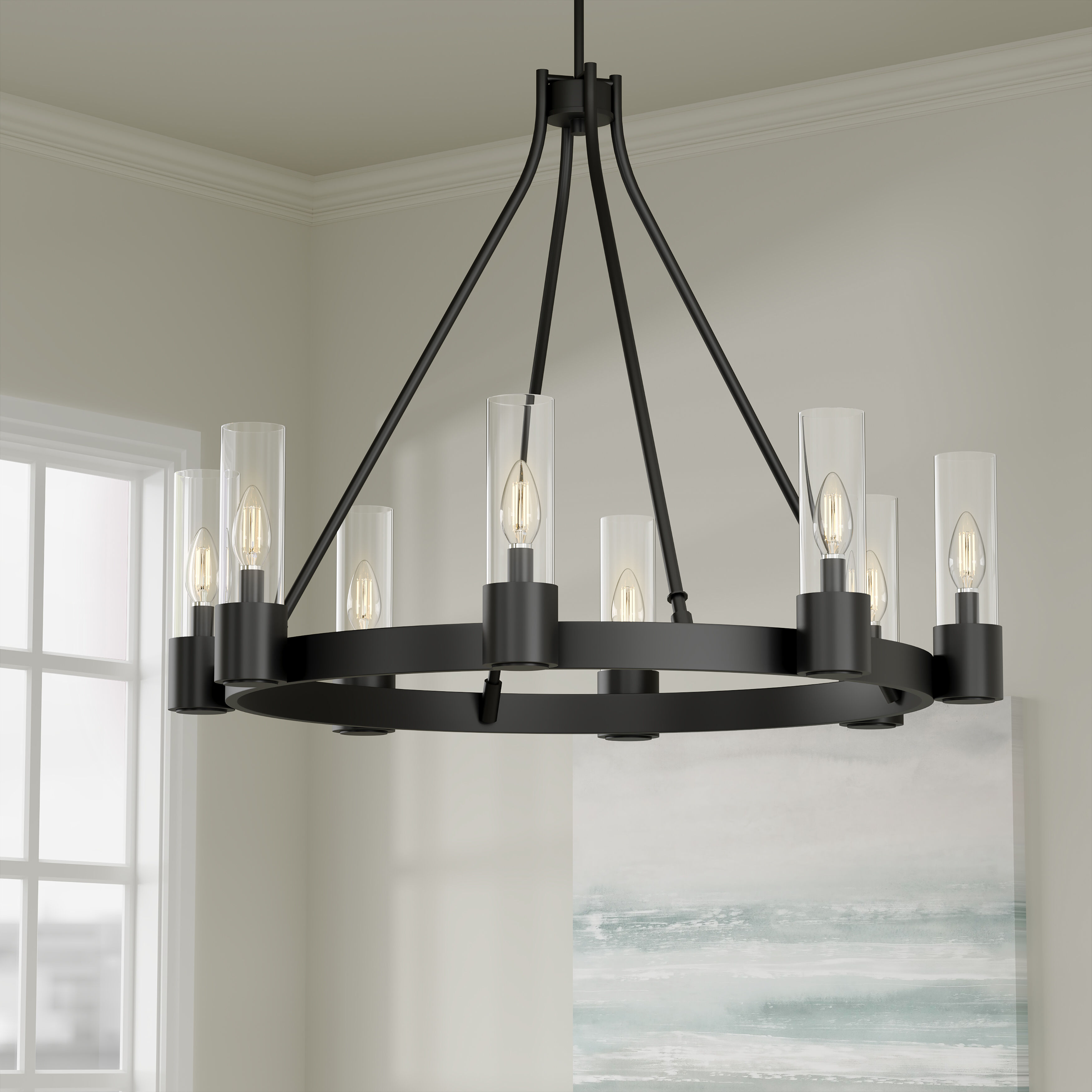 Evandrel 8 Light 32 inch Matte Black Chandelier Ceiling Light