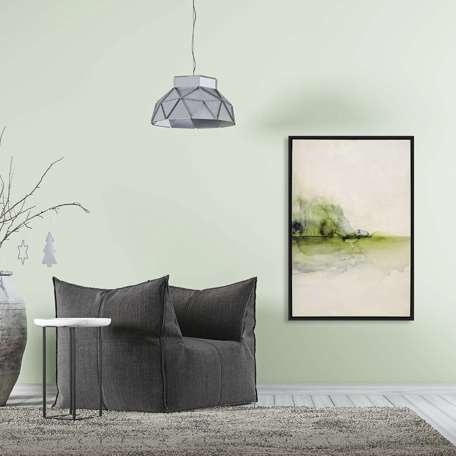 Evanesce Green and Beige and Blue Framed Art