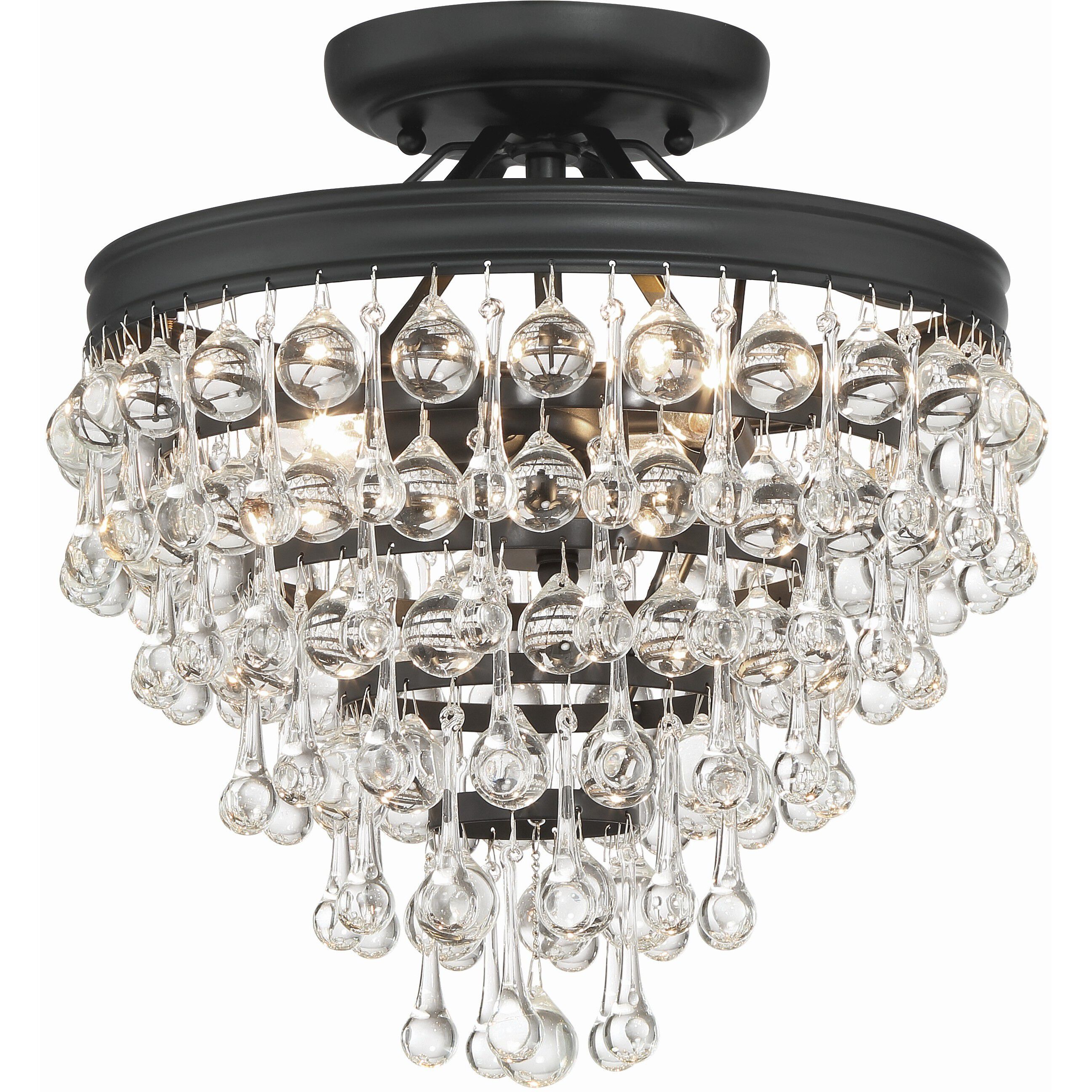 Calypso 3 Light 13 inch Matte Black Semi Flush Ceiling Light