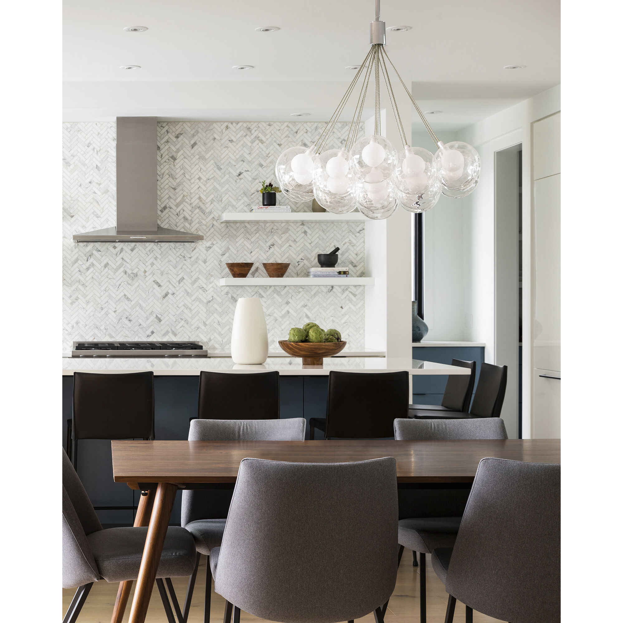 Bolla LED 28 inch Chrome Chandelier Ceiling Light in Clear Glass Shade