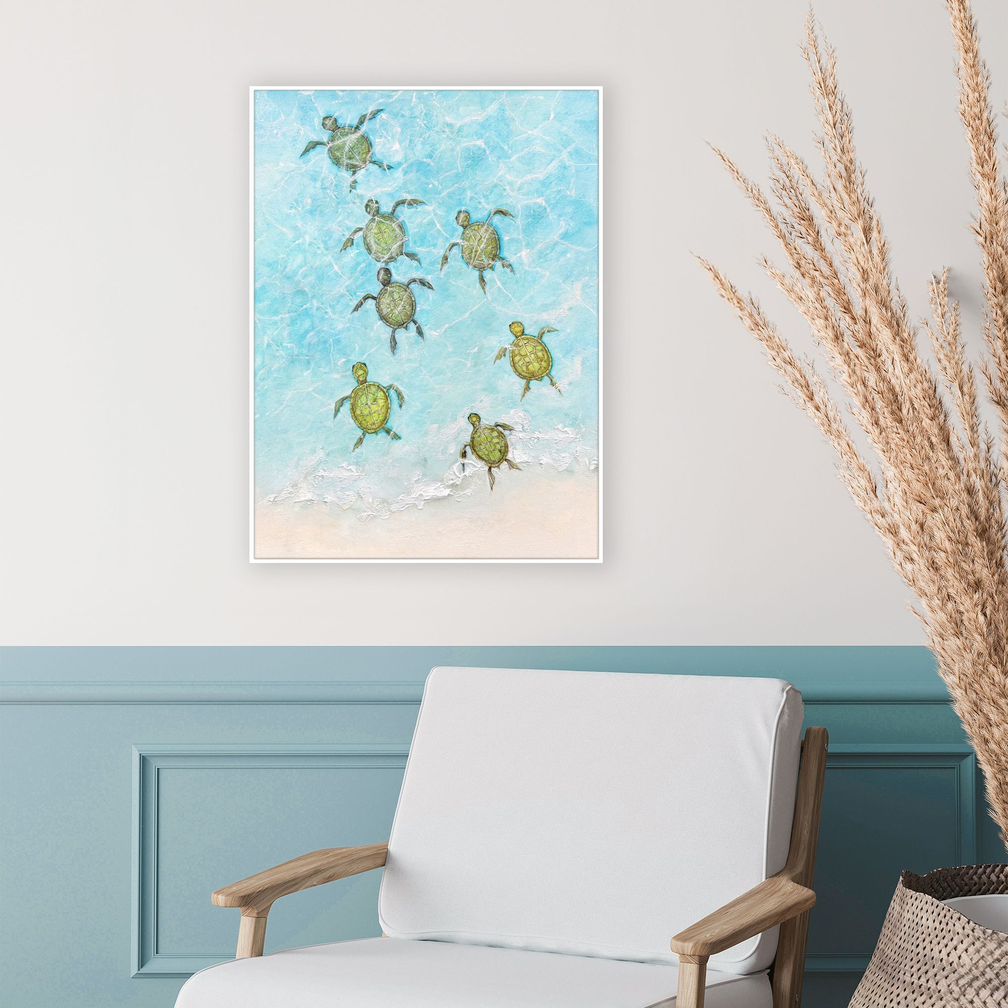 Swimming Turtles Blue and Beige and Green and Multi Canvas, Propac