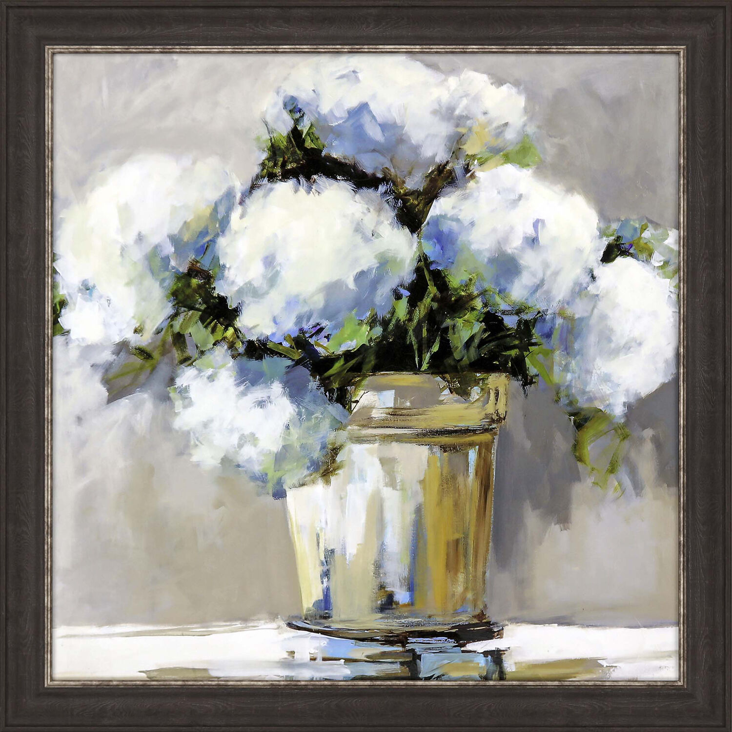 Florals White and Blue and Gray and Beige Framed Art
