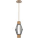 Aalto Mandrel LED Novel Brass Pendant Ceiling Light in 3000K LED, Optic Rib Smoke
