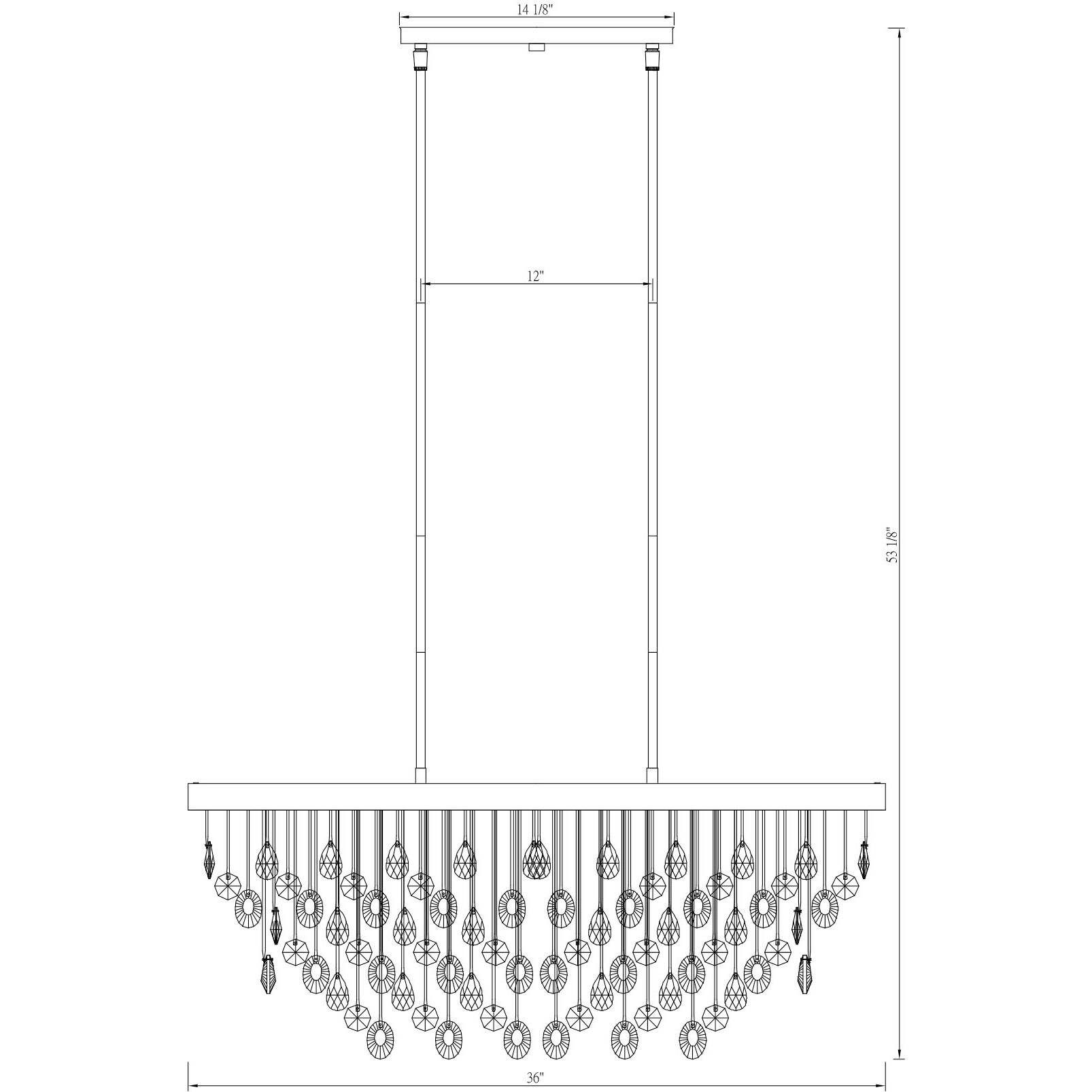 Livorno 8 Light 36 inch Noble Brass Linear Chandelier Ceiling Light, Oval