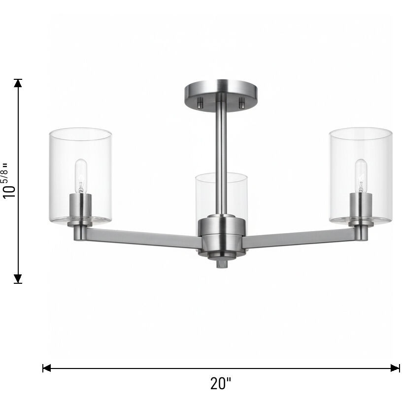 Fullton 3 Light 20 inch Brushed Nickel Semi-Flush Mount Ceiling Light