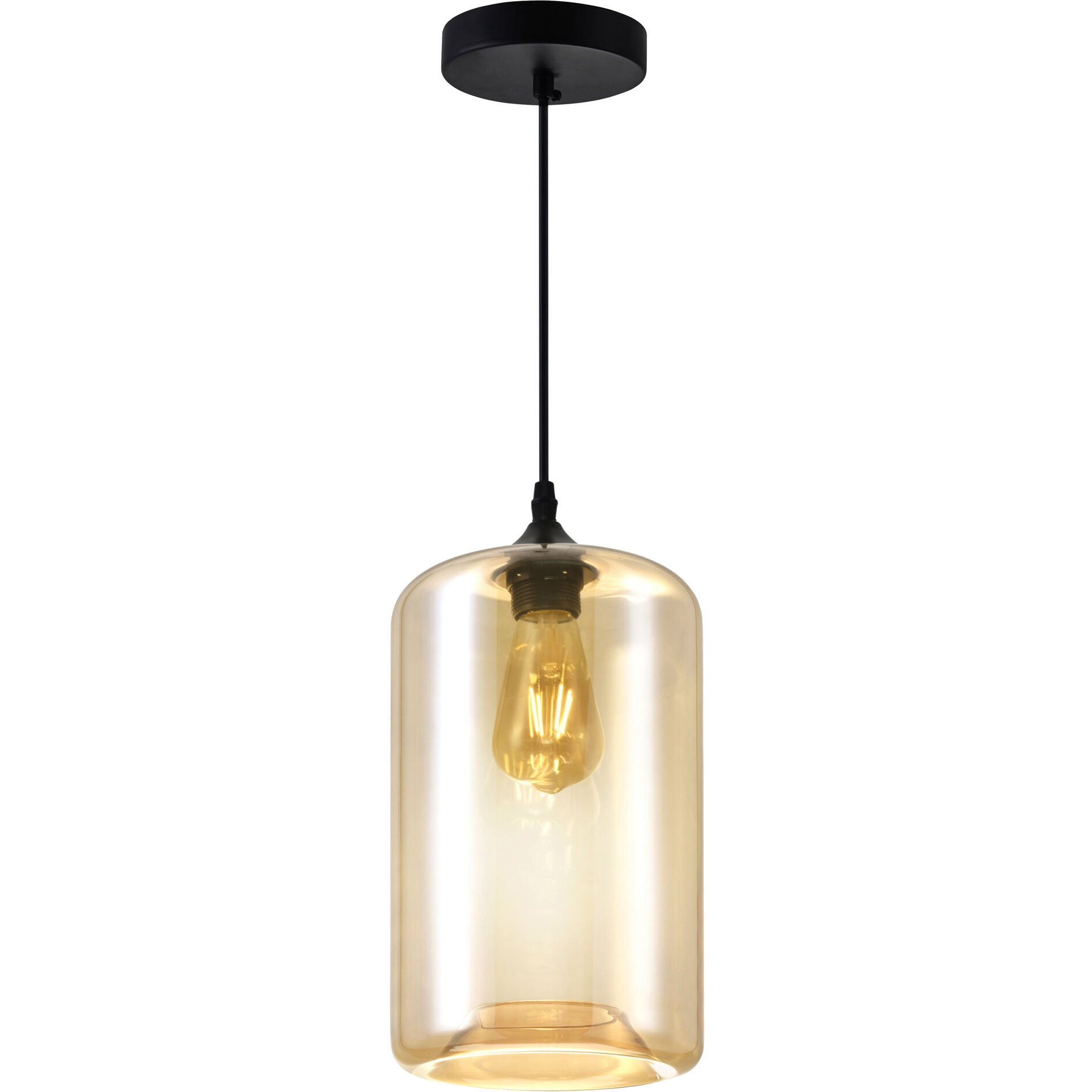 Glass 1 Light 7 inch Black Down Mini Pendant Ceiling Light in Cognac