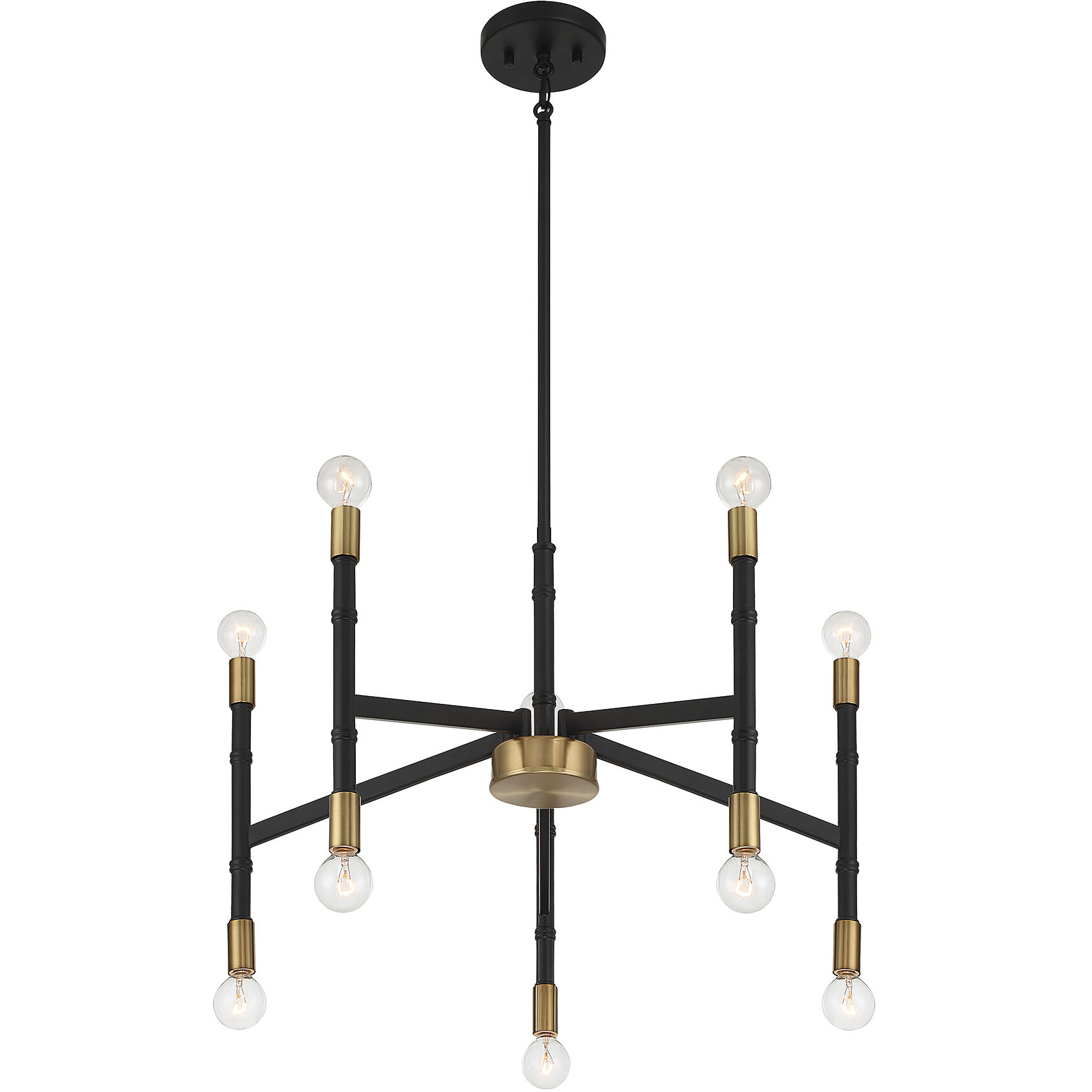 Rossi 10 Light 25 inch Matte Black with Warm Brass Chandelier Ceiling Light