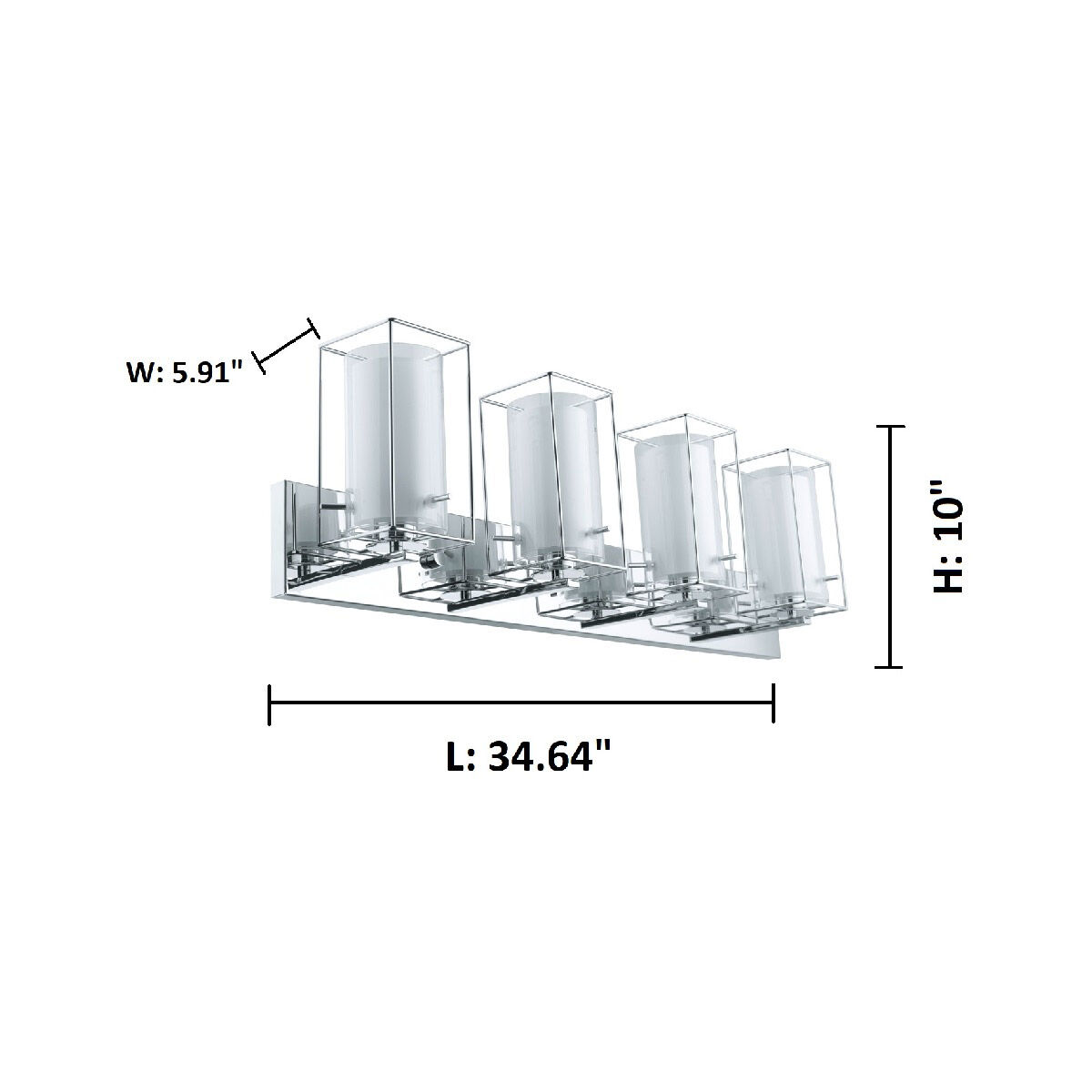 Iride 4 Light 34.64 inch Chrome Vanity Light Wall Light, Clear and White Glass