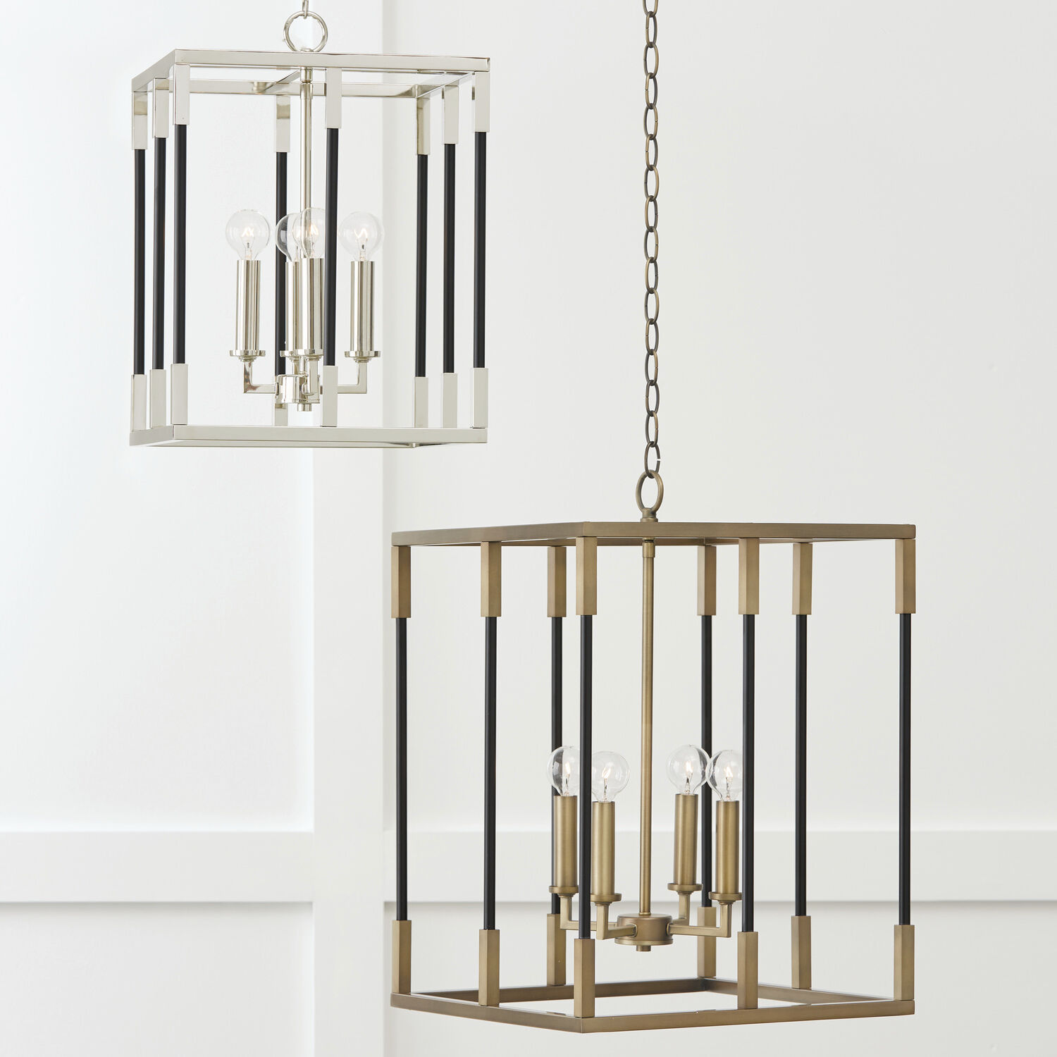 Bleeker 4 Light 16 inch Aged Brass and Black Foyer Ceiling Light