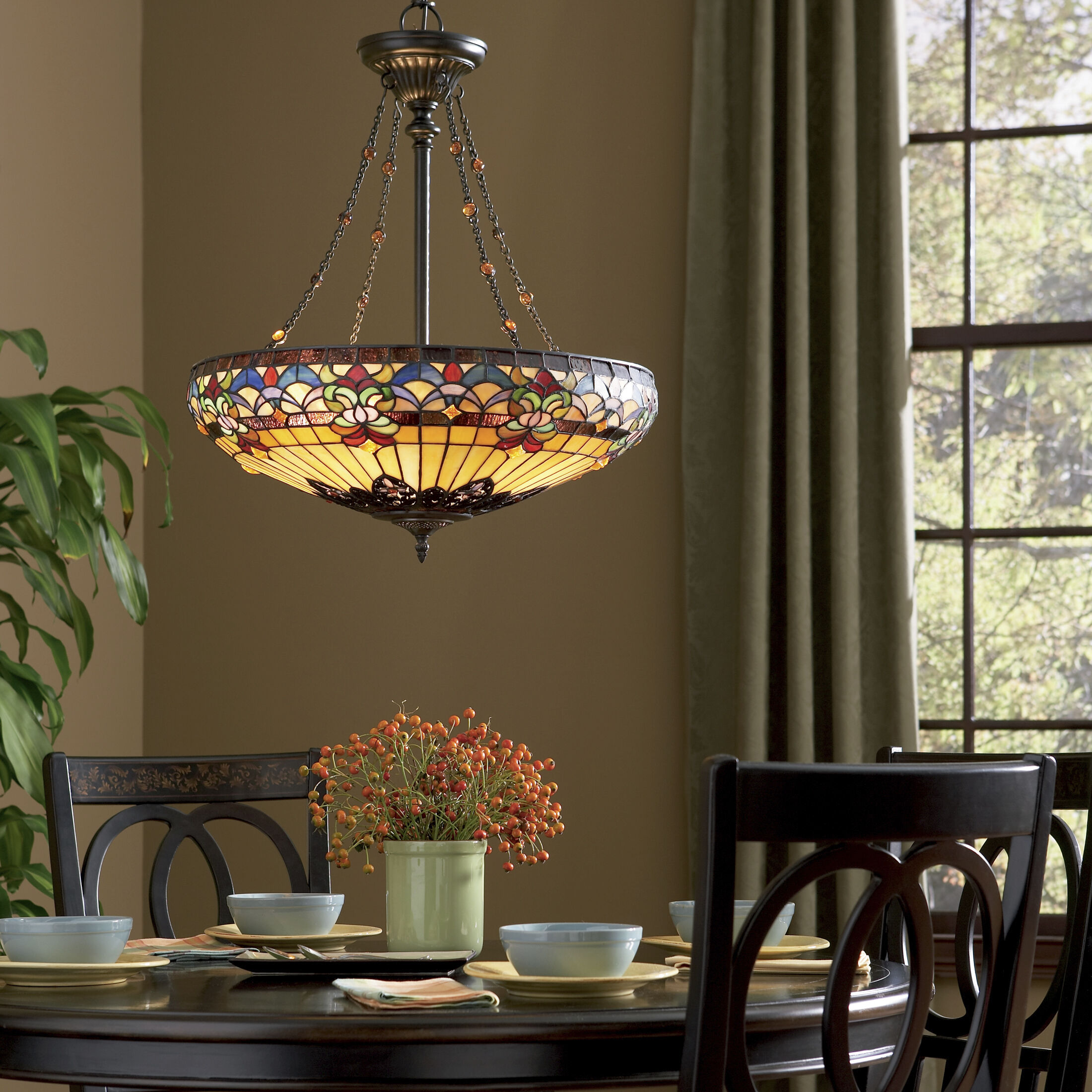 Belle Fleur 4 Light 23 inch Vintage Bronze Pendant Ceiling Light, Naturals