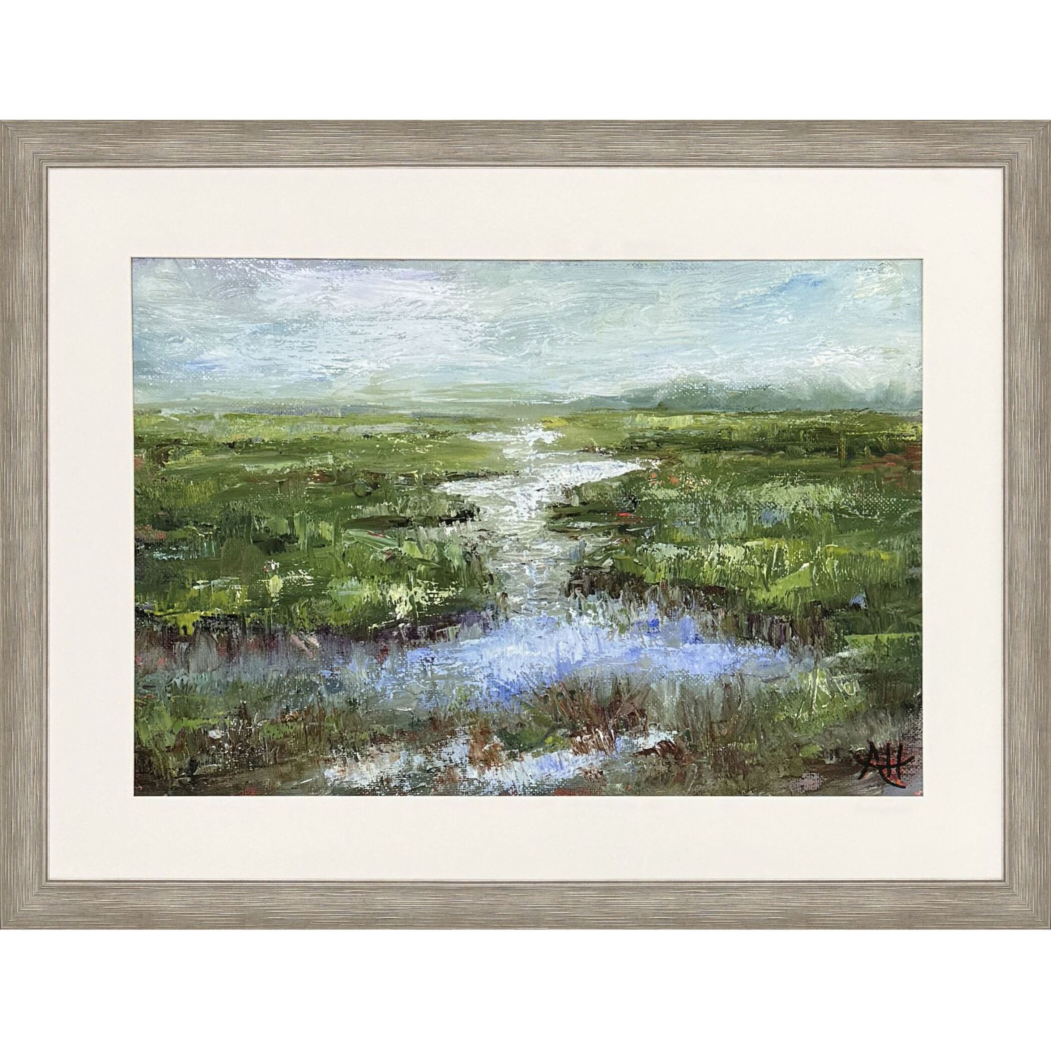 Rainy Day Marsh Blue and Green and Multi Framed Art