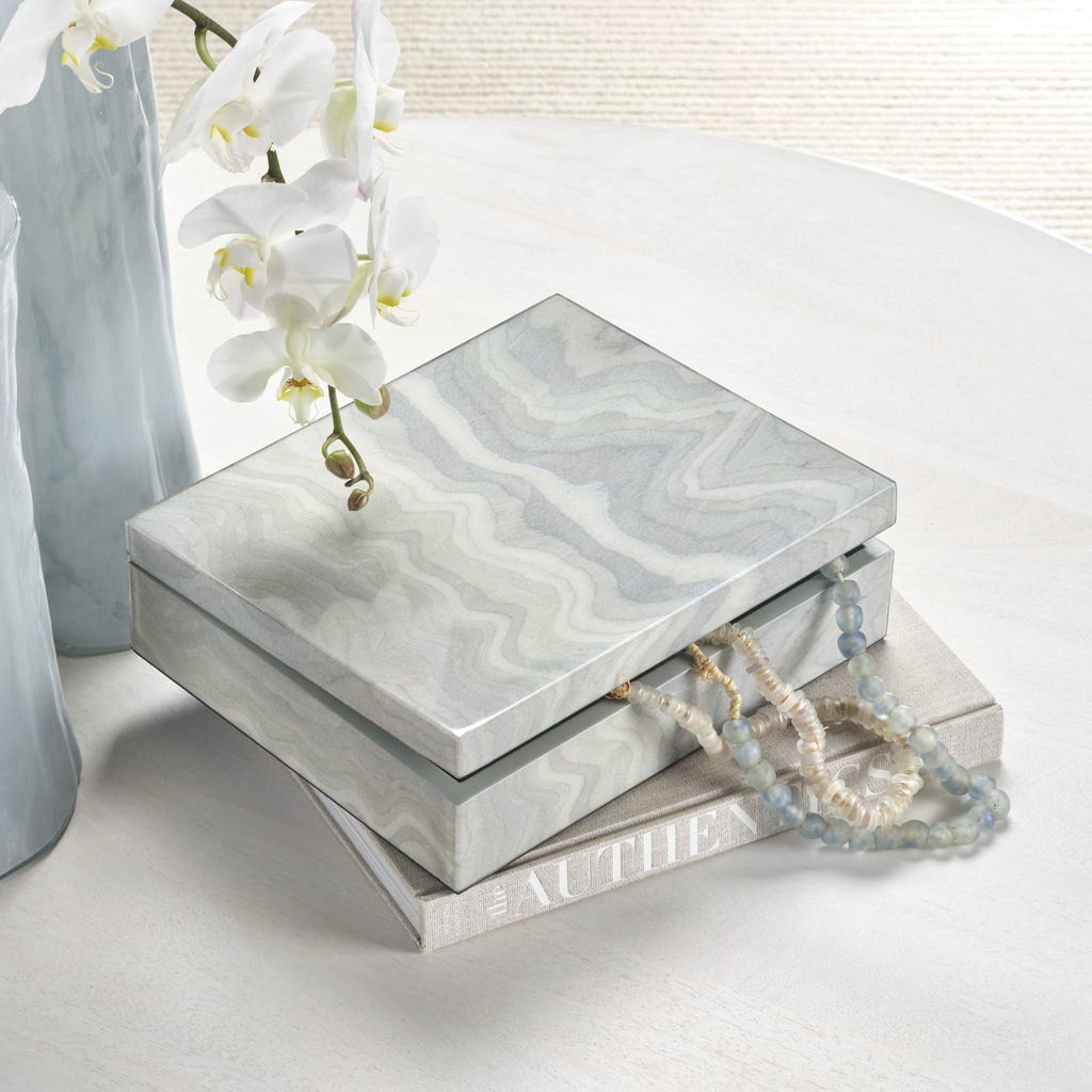 Elevation 12 inch Pale Blue Laquer Decorative Box, Inline