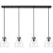 Newton Bell 4 Light 51.75 inch Matte Black Linear Pendant Ceiling Light in Clear Glass