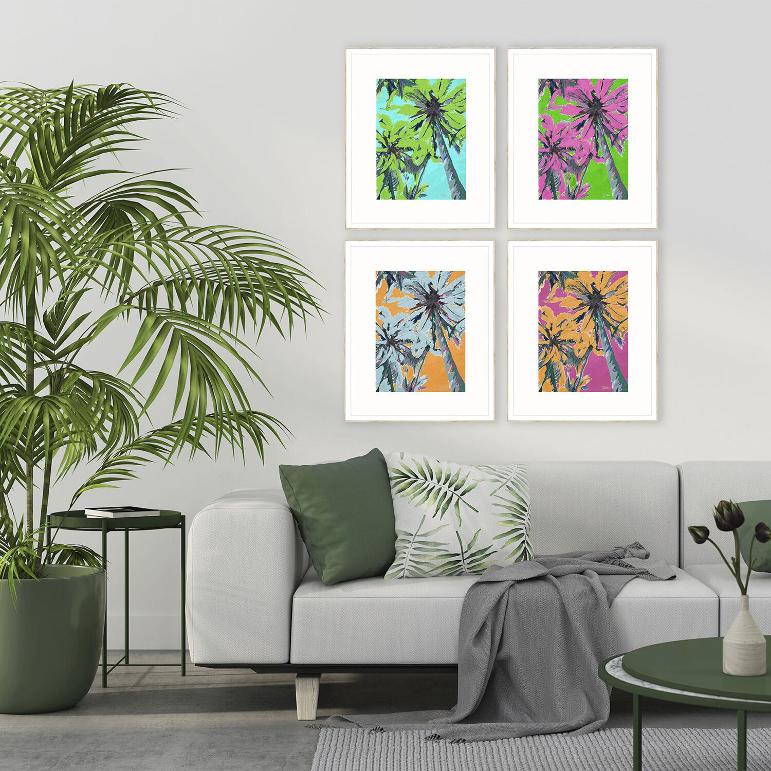 Bright Palms Multi and Orange and Pink and Turquoise Framed Art