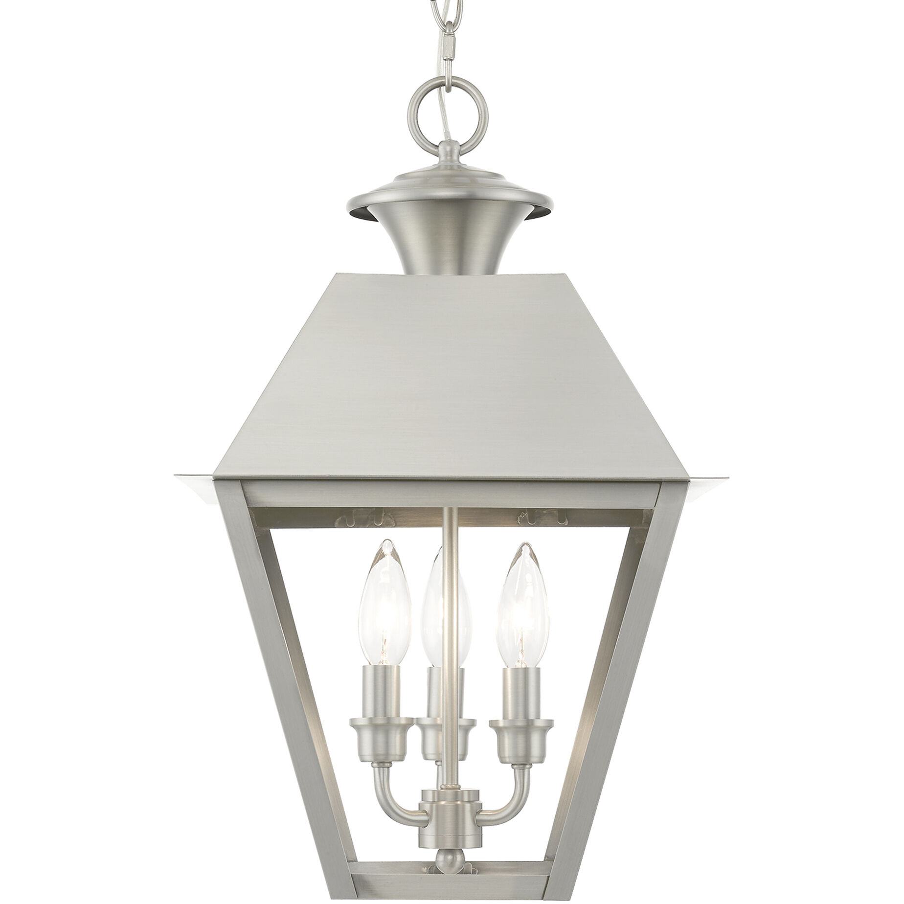 Wentworth 3 Light 12 inch Brushed Nickel Outdoor Pendant Lantern, Large