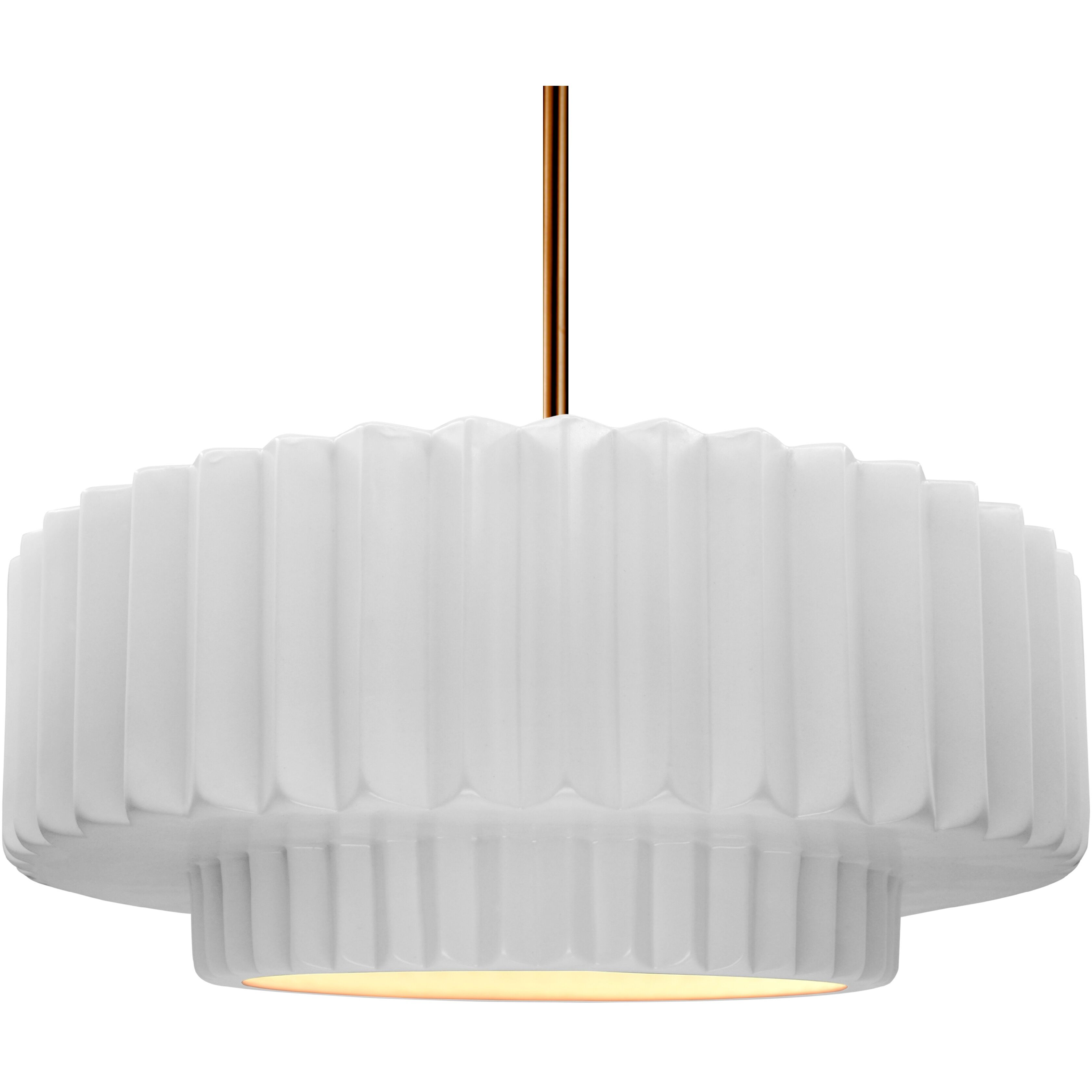 Radiance Collection - Pleated Tier Pendant Ceiling Light in Brushed Brass, Dedicated LED, Black Cord, Gloss White, 16.25W x 6H, Form+Finish+Function