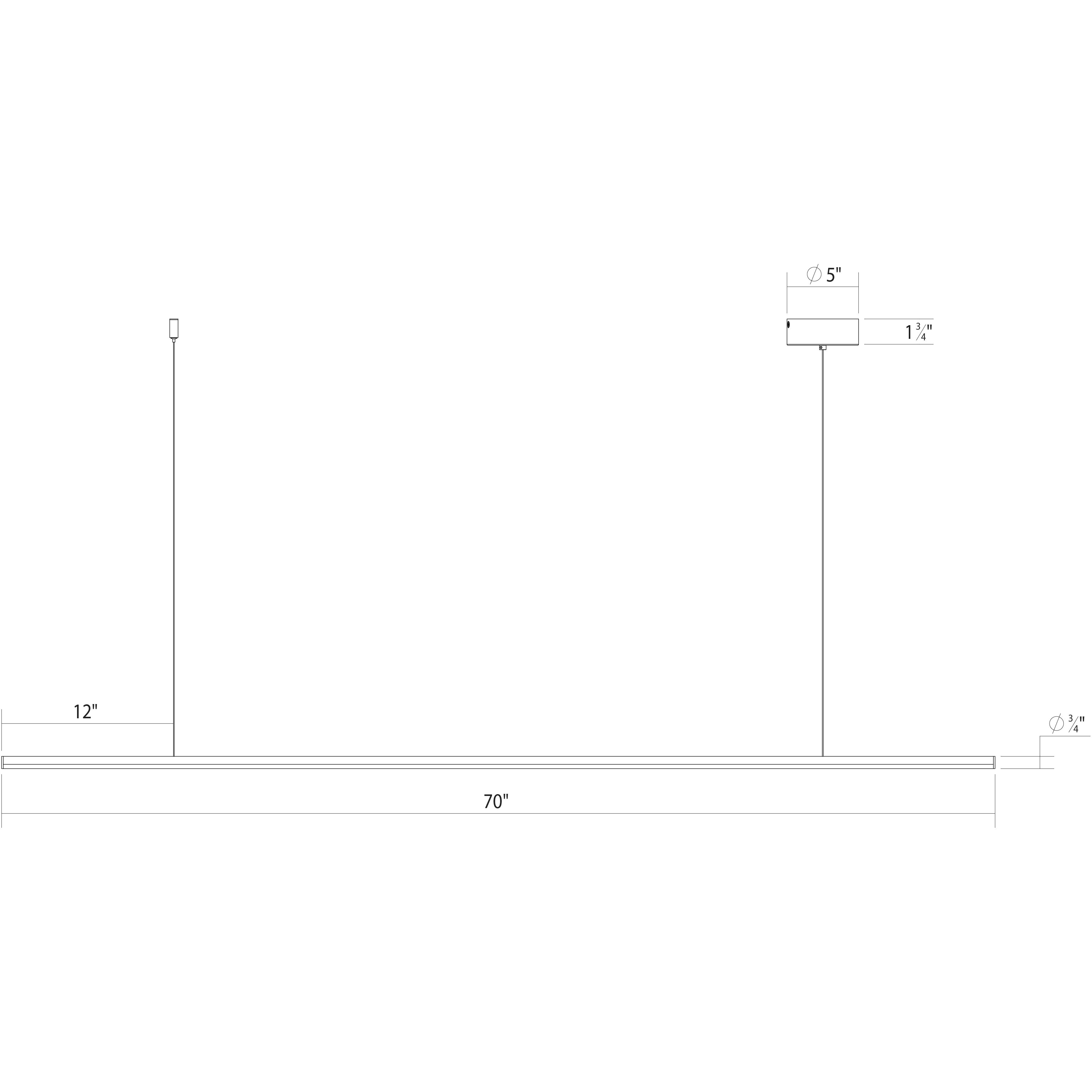 Fino LED 70 inch Satin Black Linear Pendant Ceiling Light in 3500K