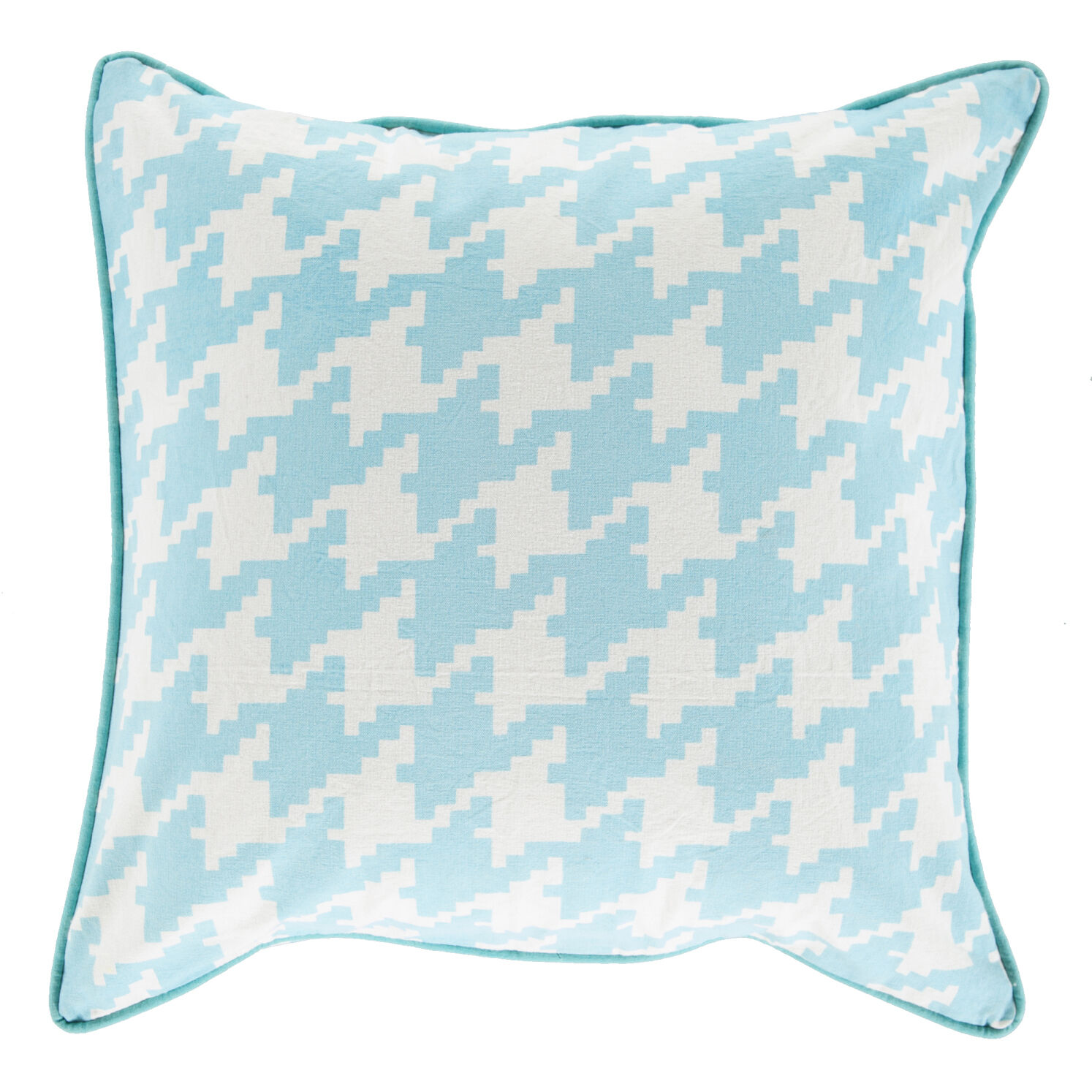 Houndstooth 18 X 18 inch Mint/Cream/Aqua Accent Pillow