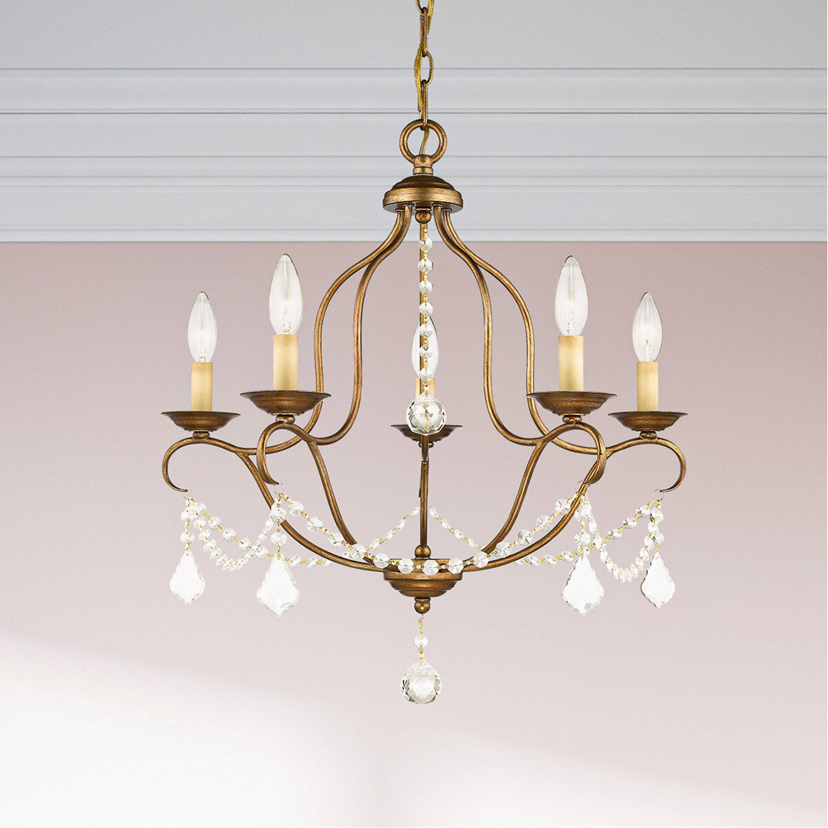 Chesterfield 5 Light 22 inch Antique Gold Leaf Chandelier Ceiling Light